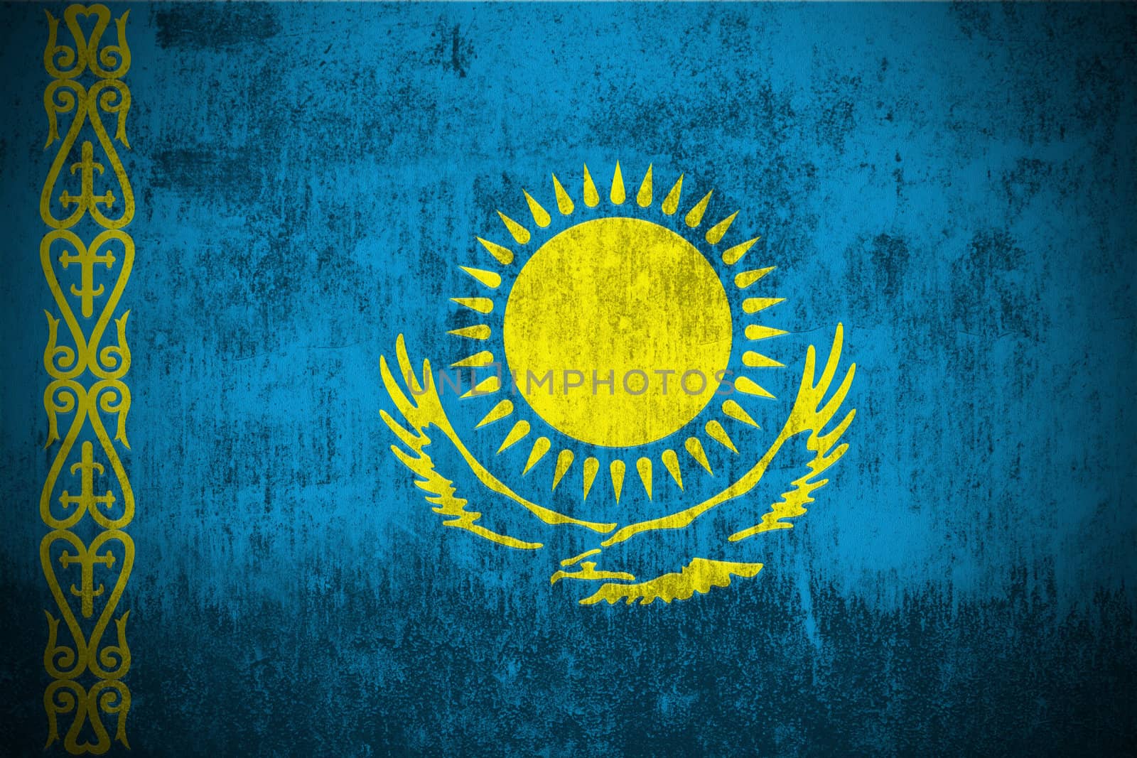 Weathered Flag Of Kazakhstan, fabric textured
