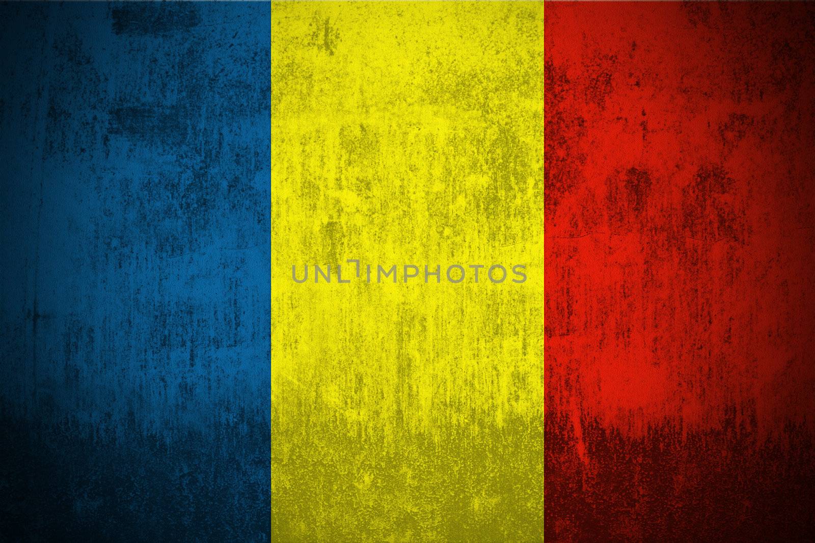 Weathered Flag Of Romania, fabric textured
