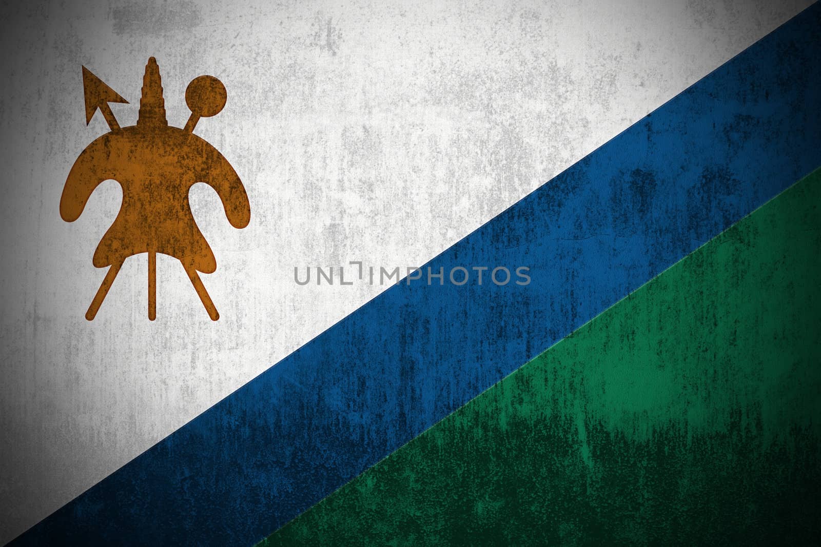 Weathered Flag Of Lesotho, fabric textured
