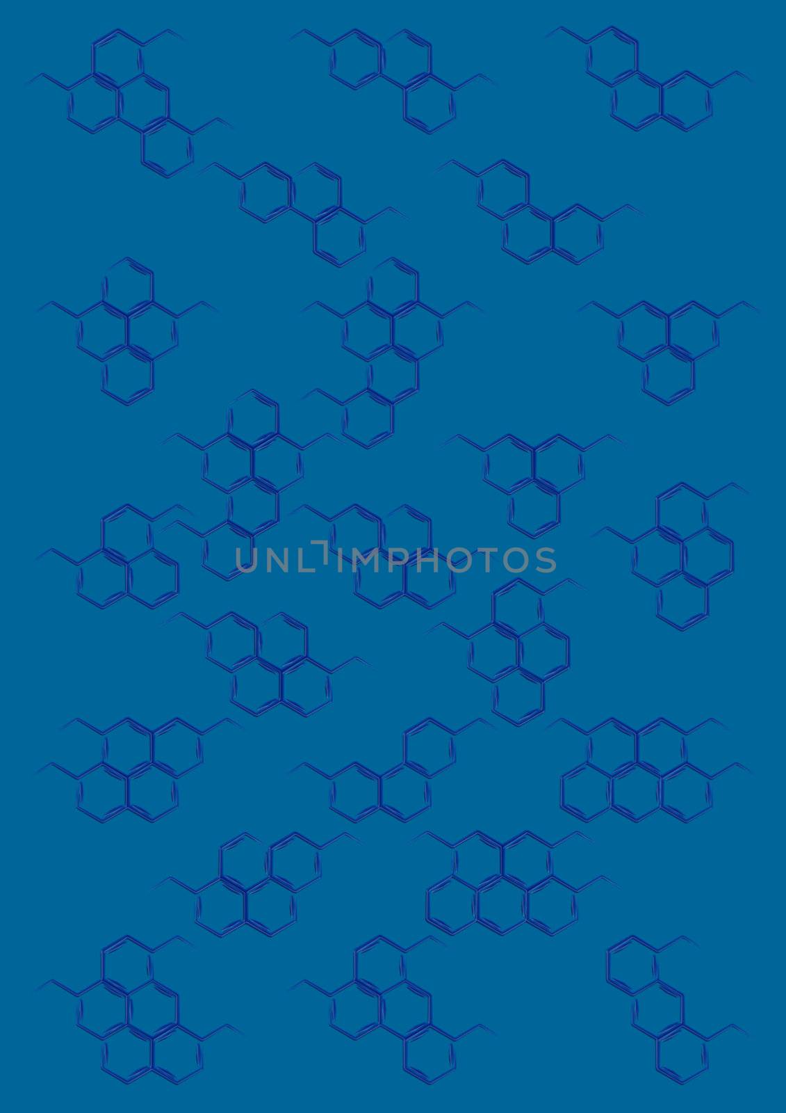 Abstract background with structural chemical formulas of benzene rings