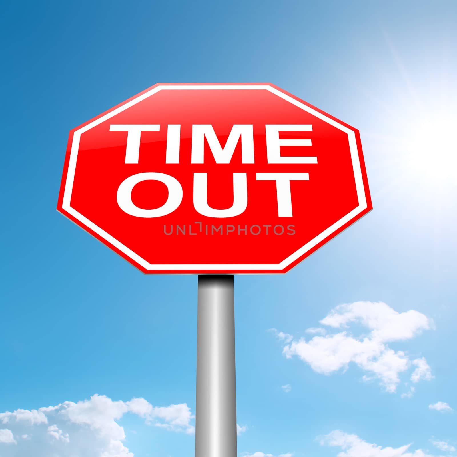 Illustration depicting a roadsign with a time out concept. Sky background.