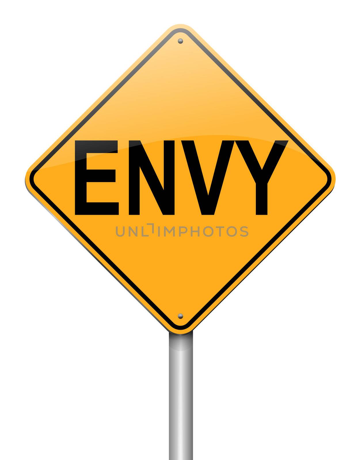 Illustration depicting a roadsign with an envy concept. White background.