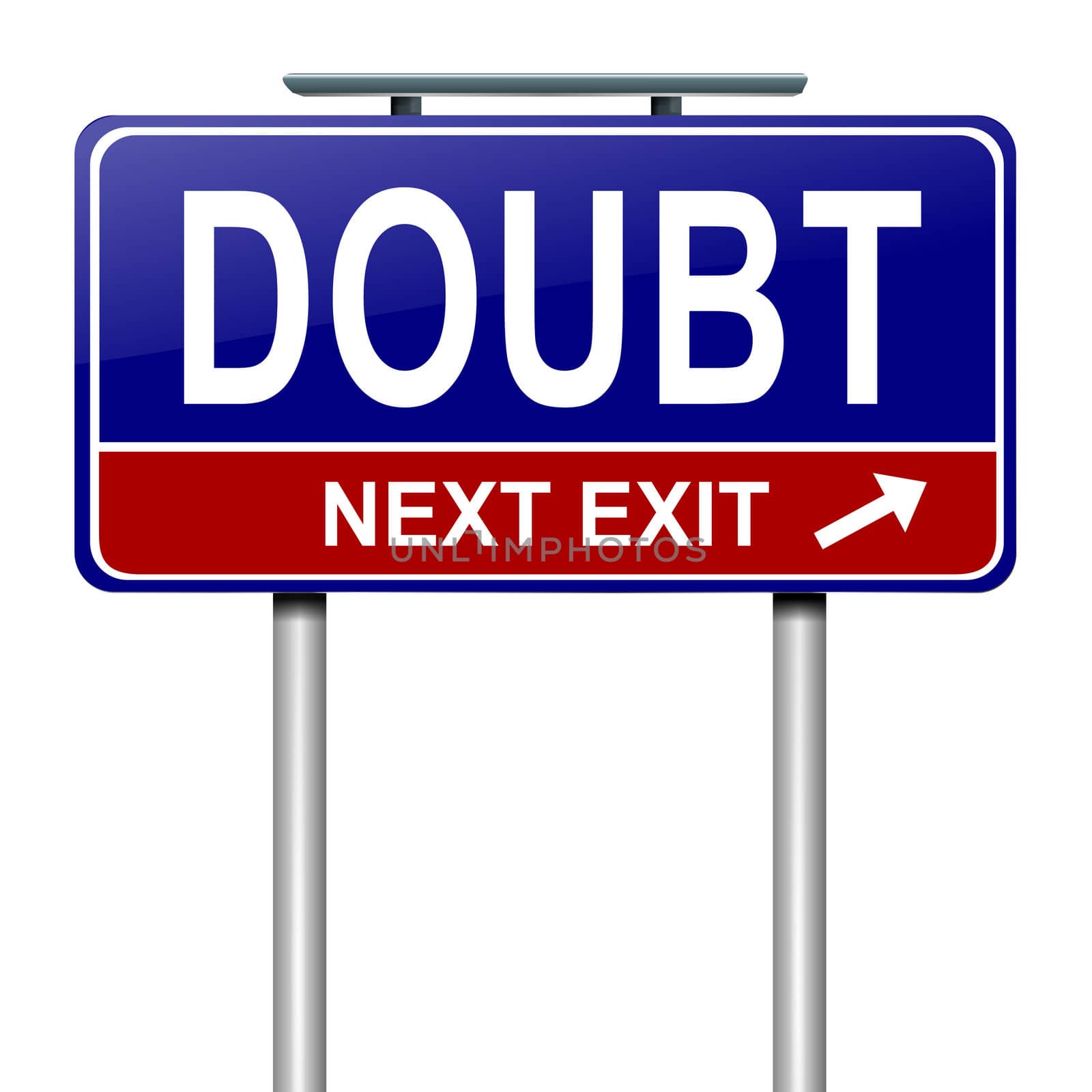 Illustration depicting a roadsign with a doubt concept. White background.