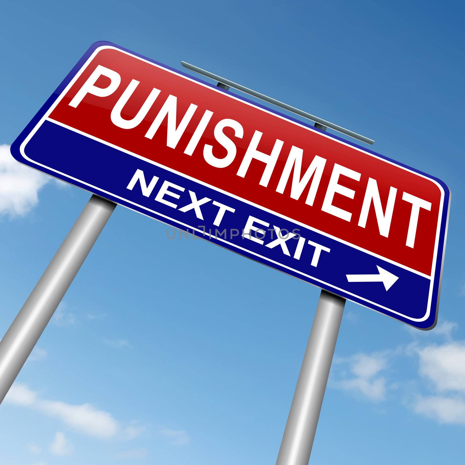 Illustration depicting a roadsign with a punishment concept. Sky background.