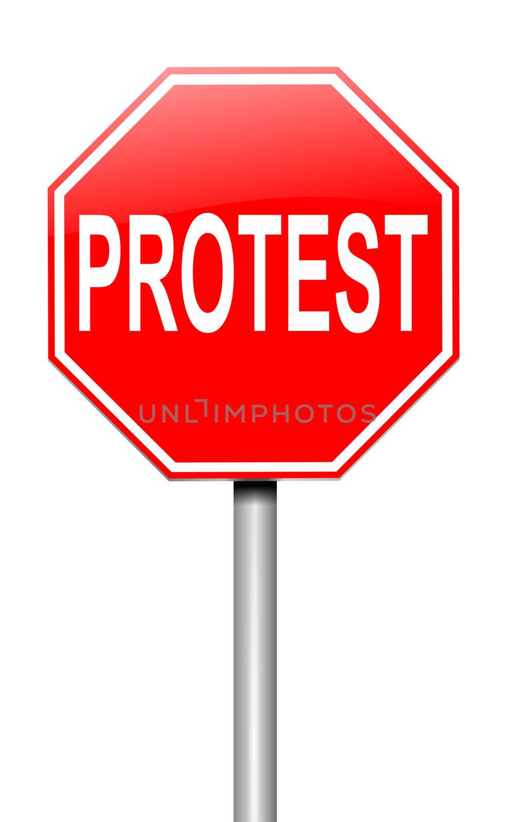 Illustration depicting a roadsign with a protest concept. White background.