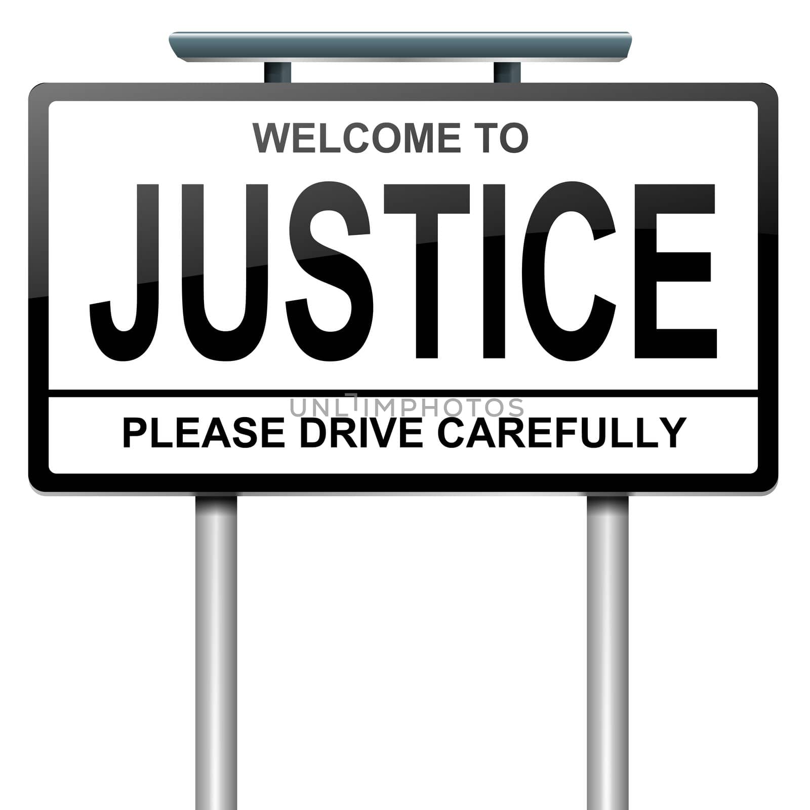 Illustration depicting a roadsign with a justice concept. White background.