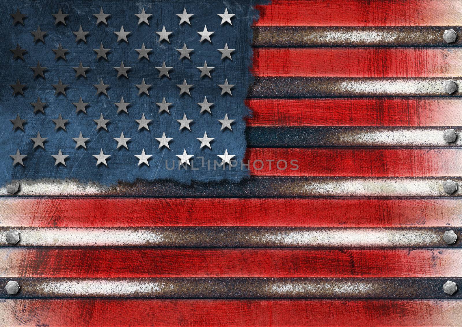 Usa grungy metal flag with bolts heads
