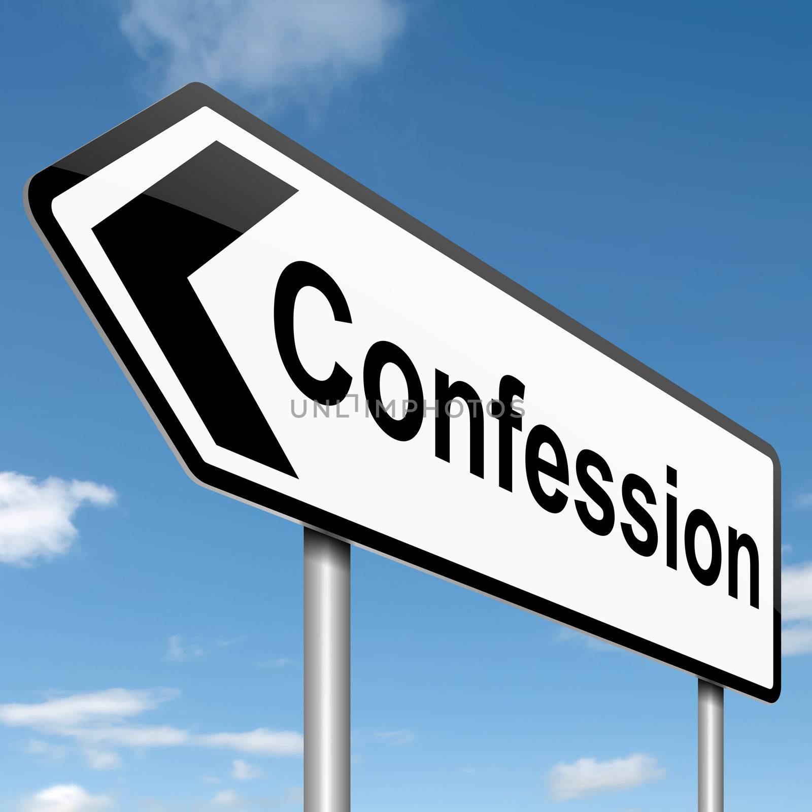 Illustration depicting a roadsign with a confession concept. sky background.