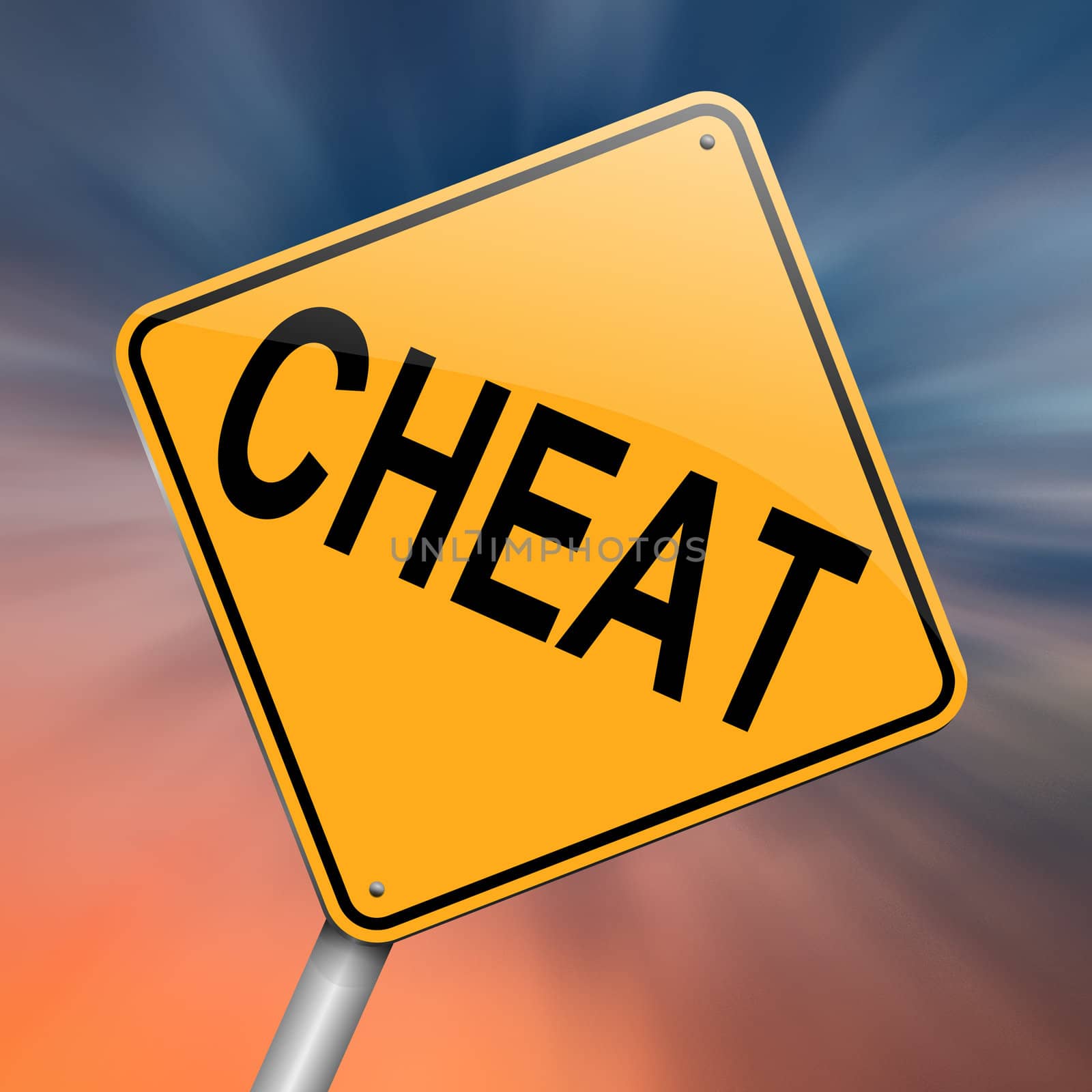 Illustration depicting a roadsign with a cheat concept. Abstract background.