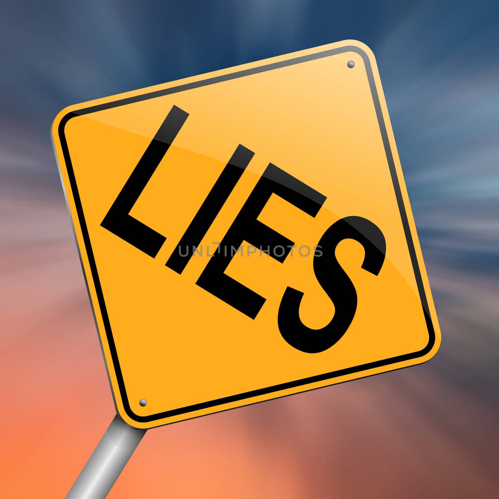Illustration depicting a roadsign with a lies concept. Abstract background.