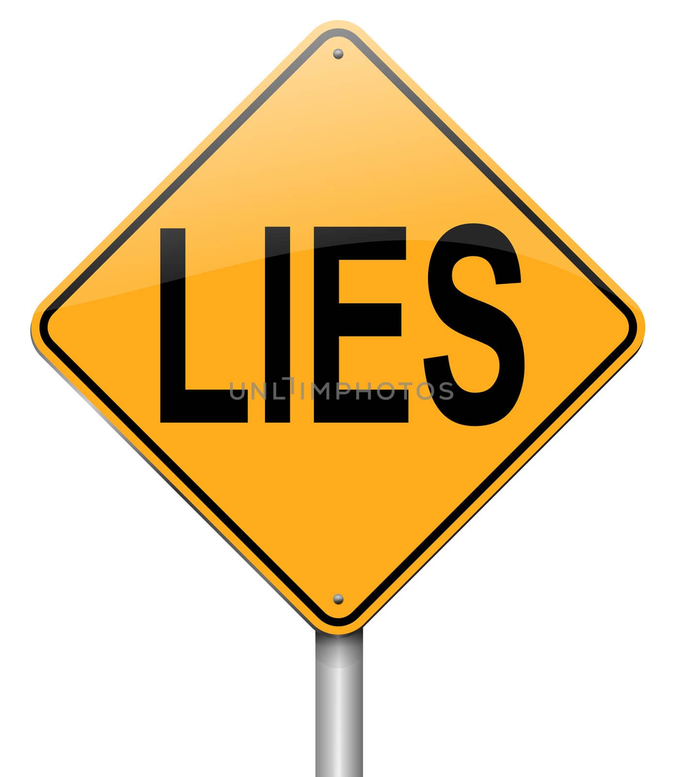 Illustration depicting a roadsign with a lies concept. White background.