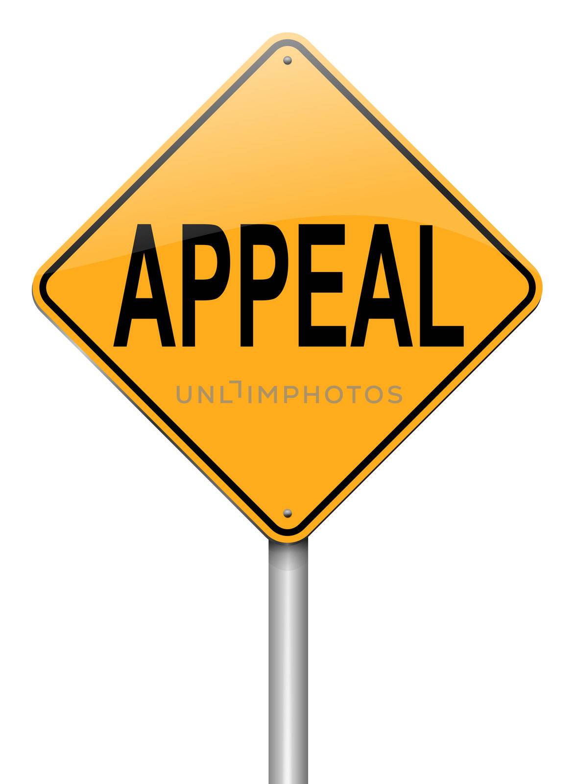 Illustration depicting a roadsign with an appeal concept. White background.
