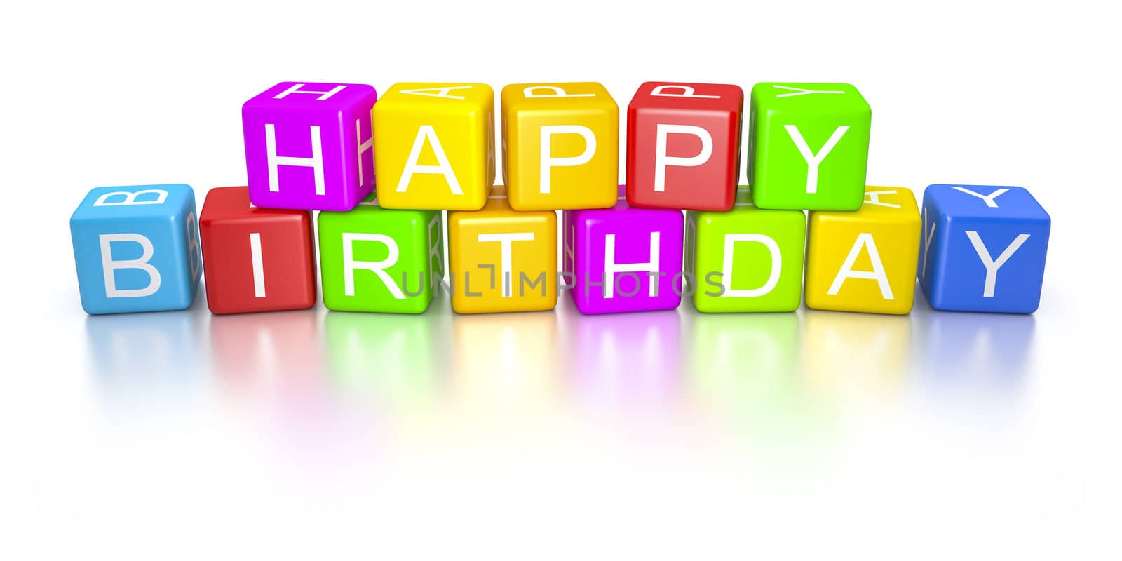 An image of colorful happy birthday dice