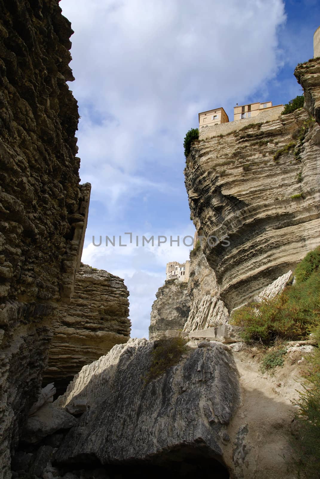 Beautiful scenery of a ancient town - fortress Bonifacio on the cliffs, Corsica