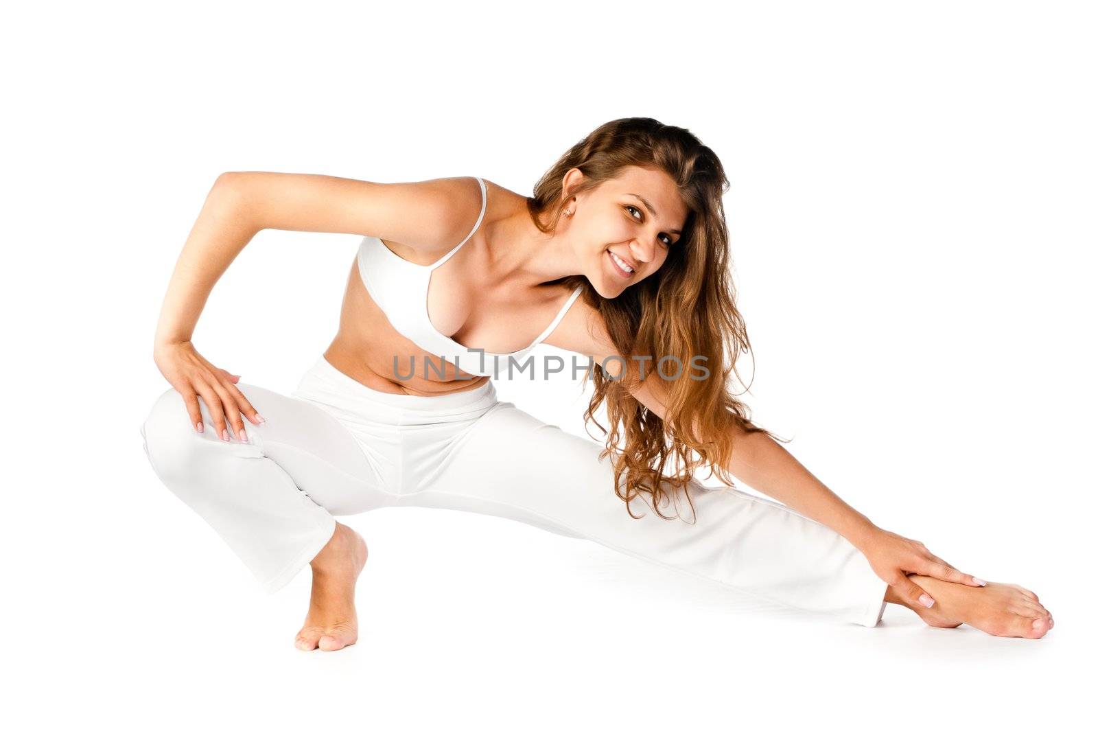 young woman doing fitness exercises by GekaSkr