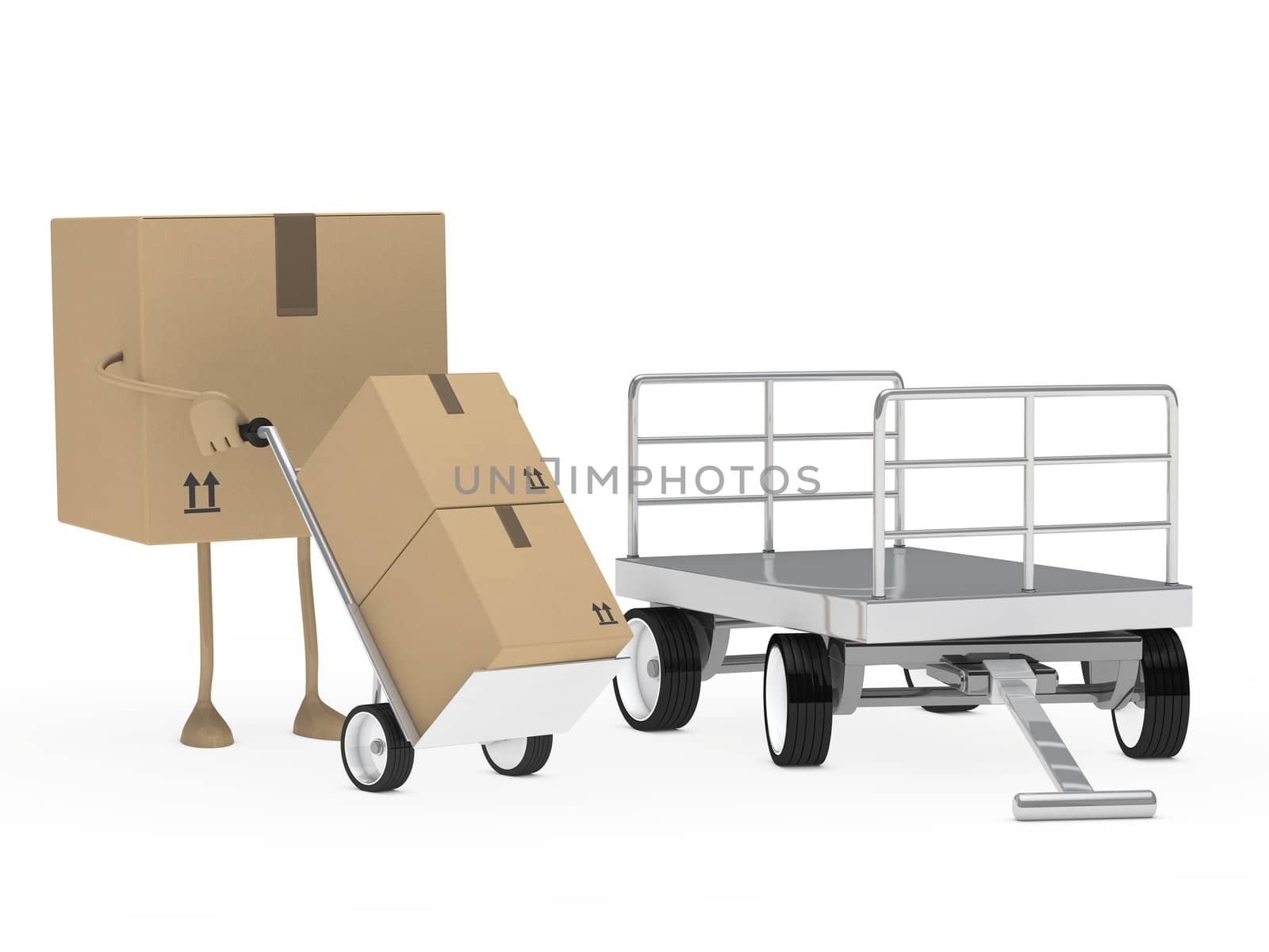 brown package figure offload a transport trolley