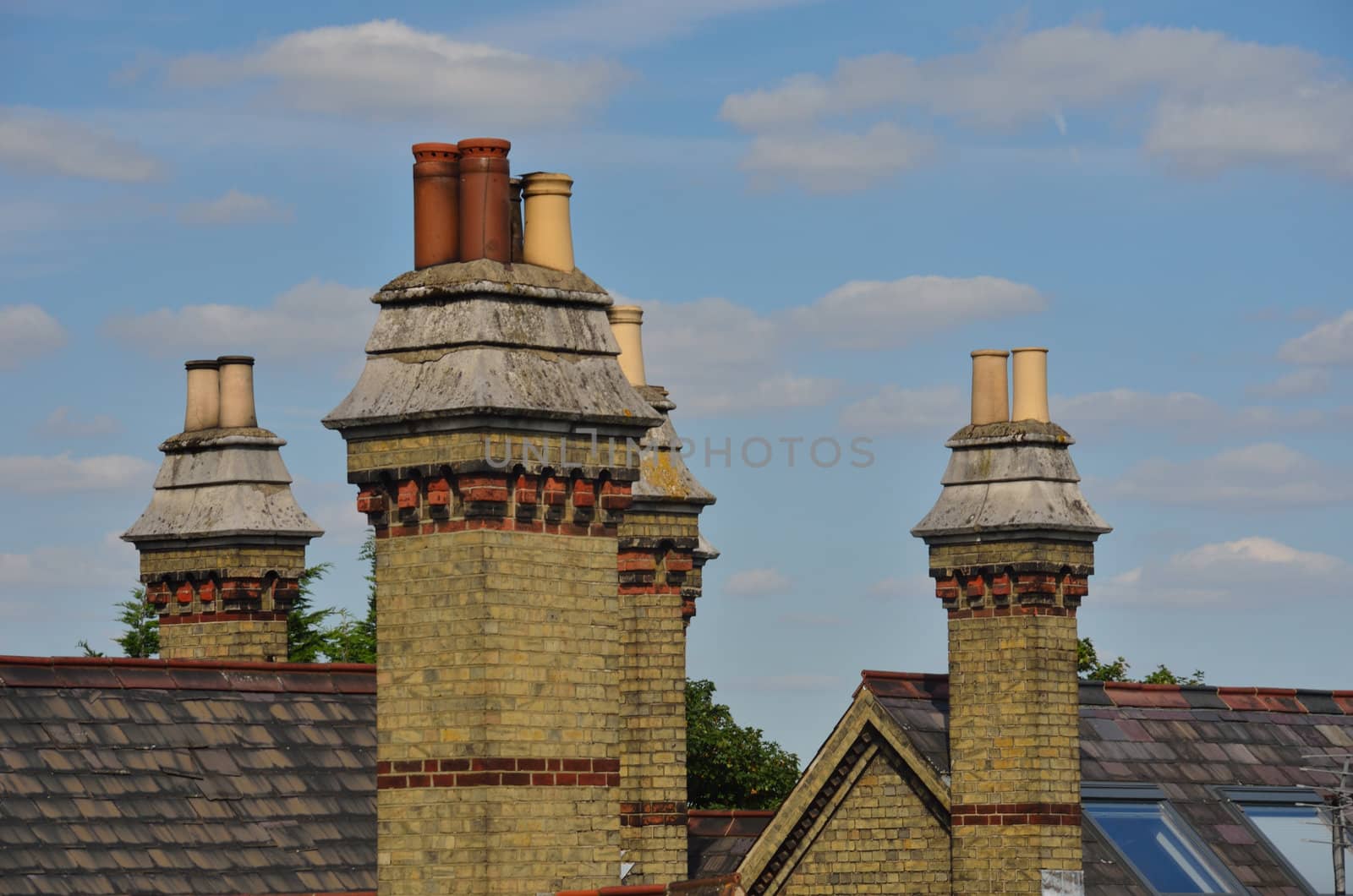 Group of old residential chimneys