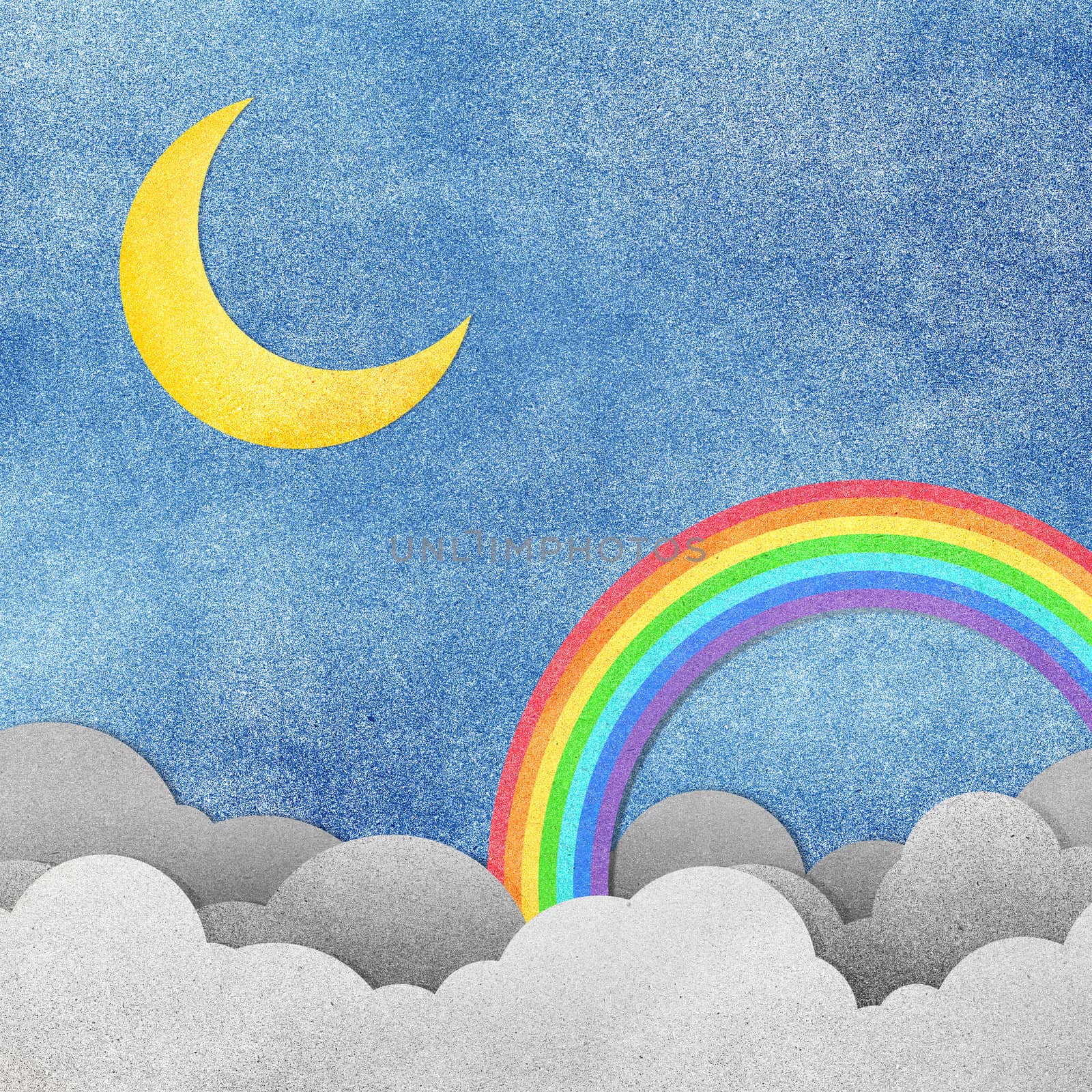 Grunge paper texture moon and rainbow  by jakgree