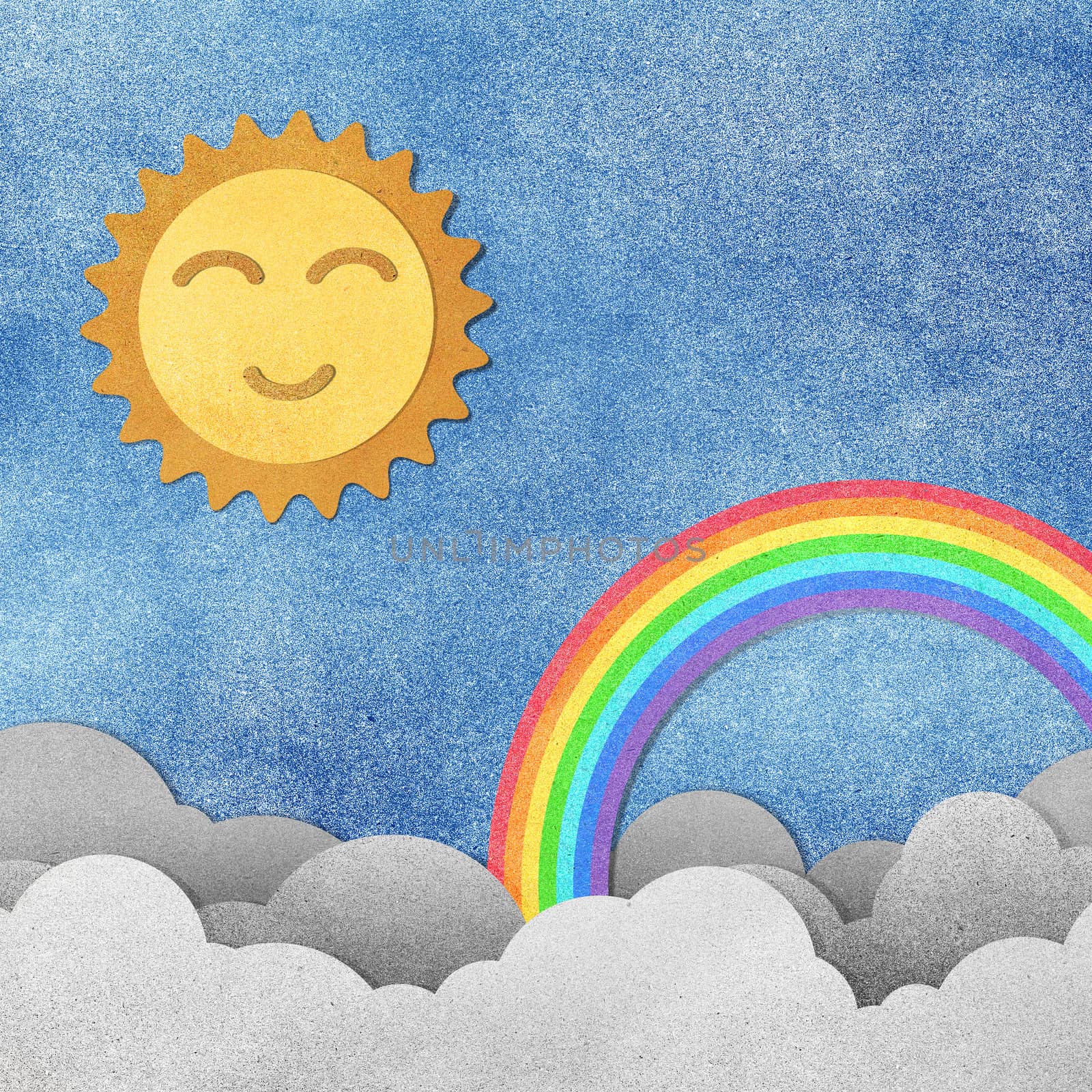 Grunge paper texture cute sun and rainbow  by jakgree