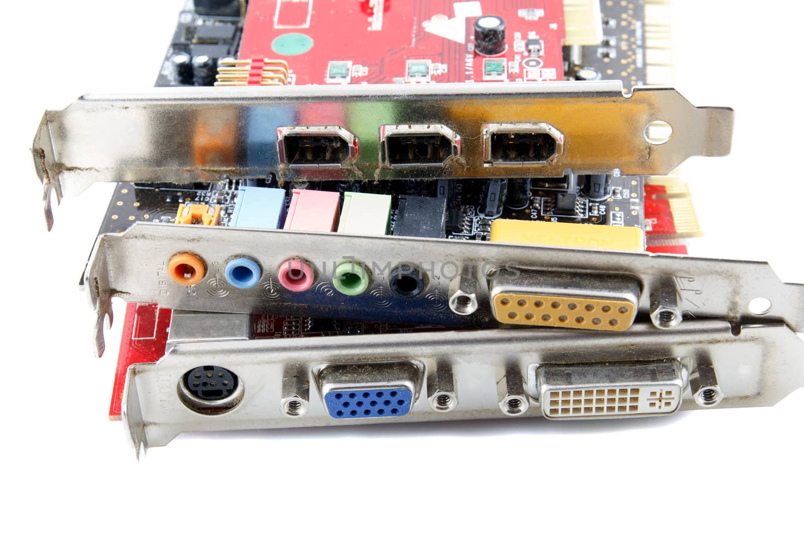 old computer parts on a white background
