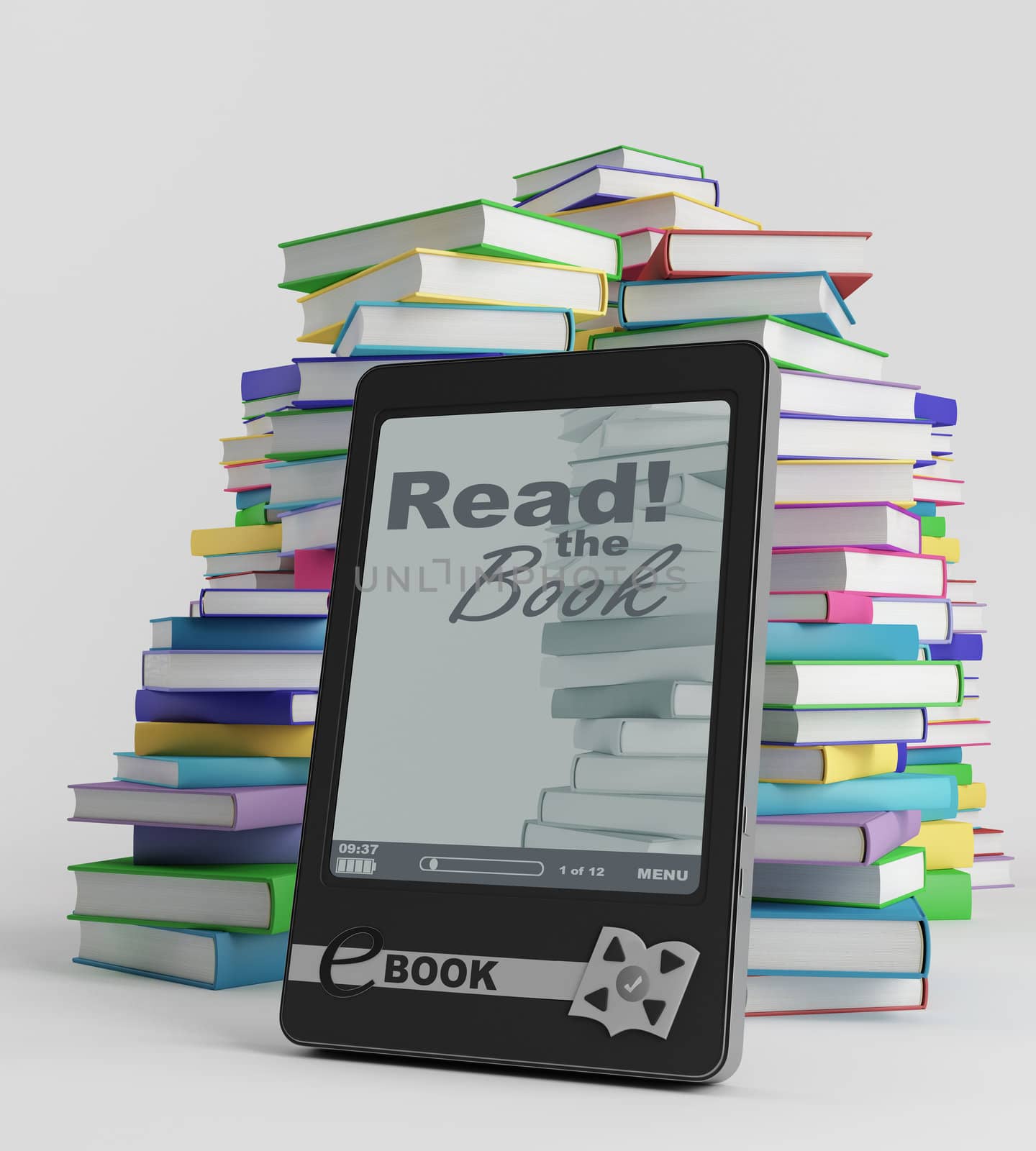 E-book on the background of the large piles of ordinary books