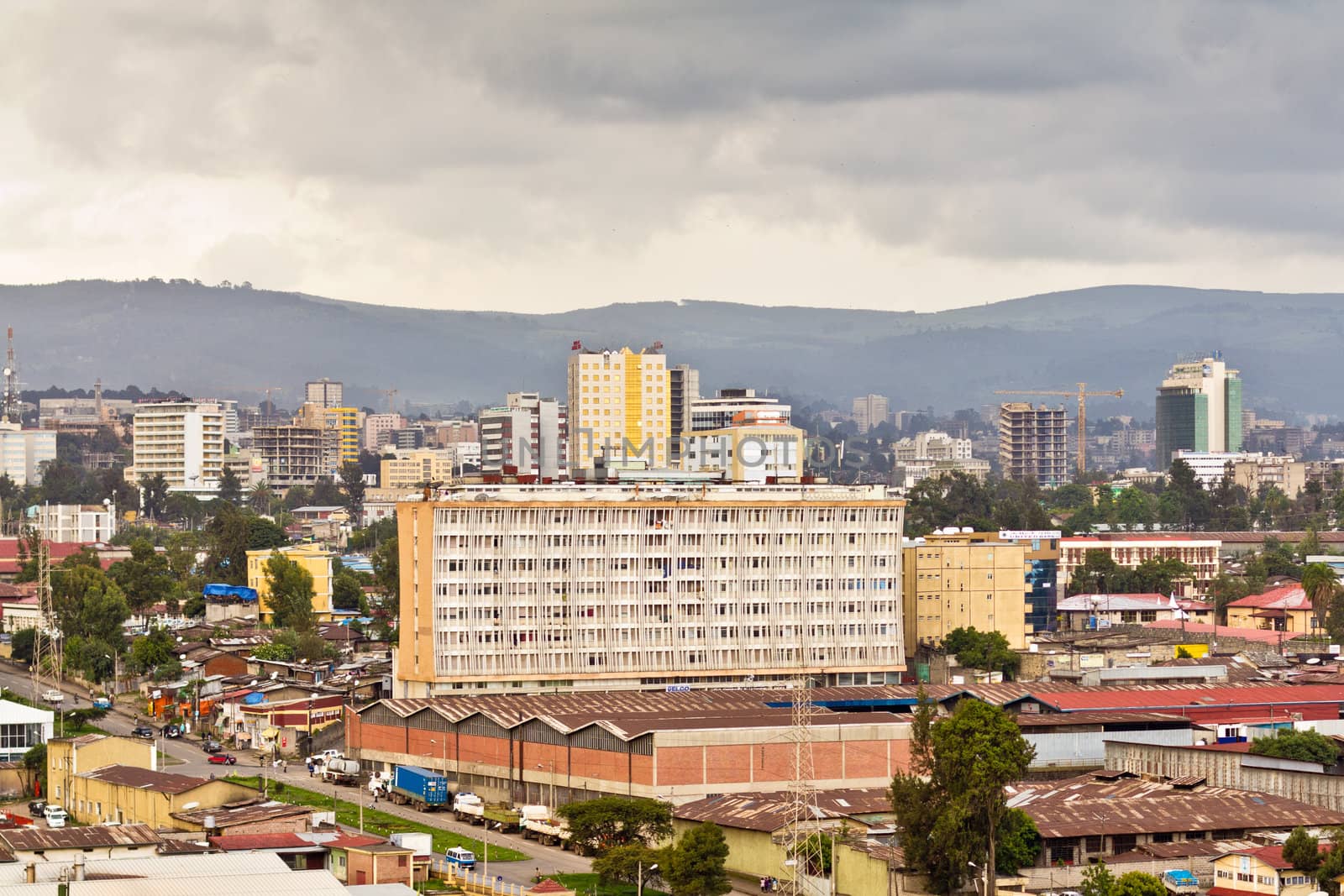 Aerial view of the city of Addis Ababa, showing the densely packed houses