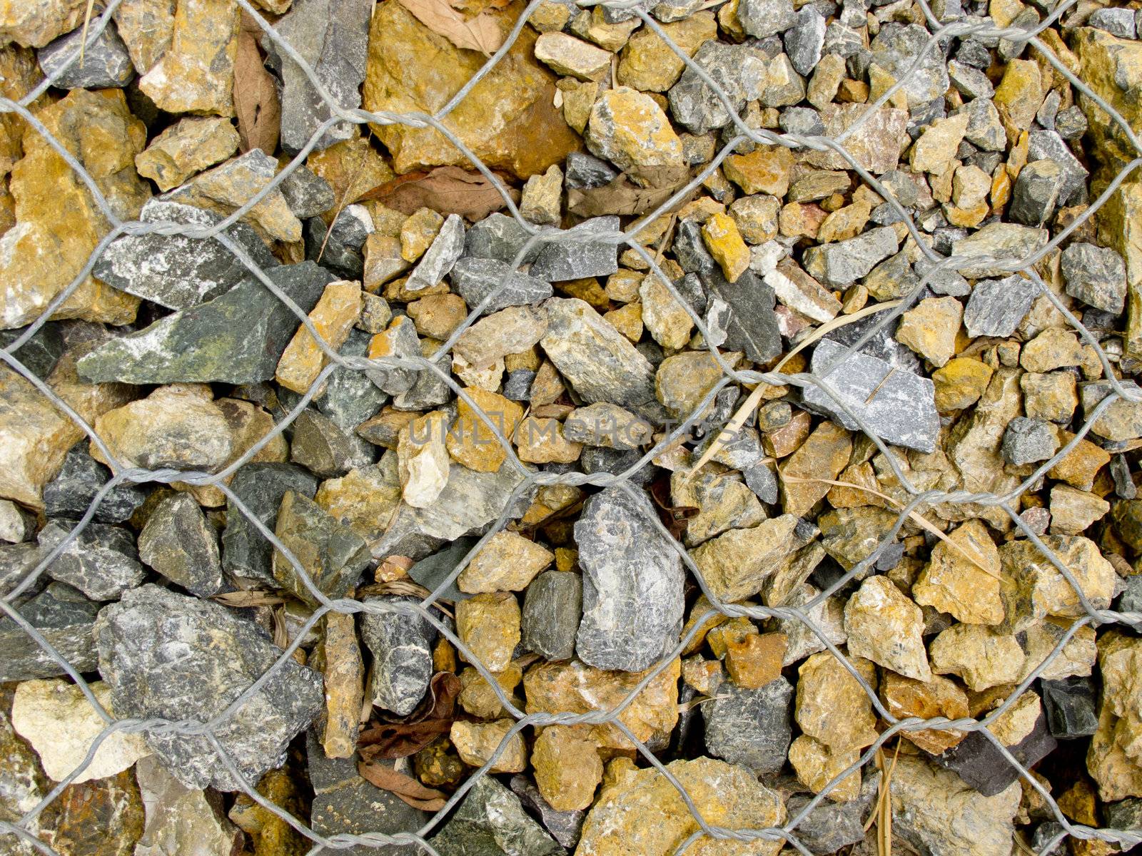 Pattern of Gabion wire with many rocks inside