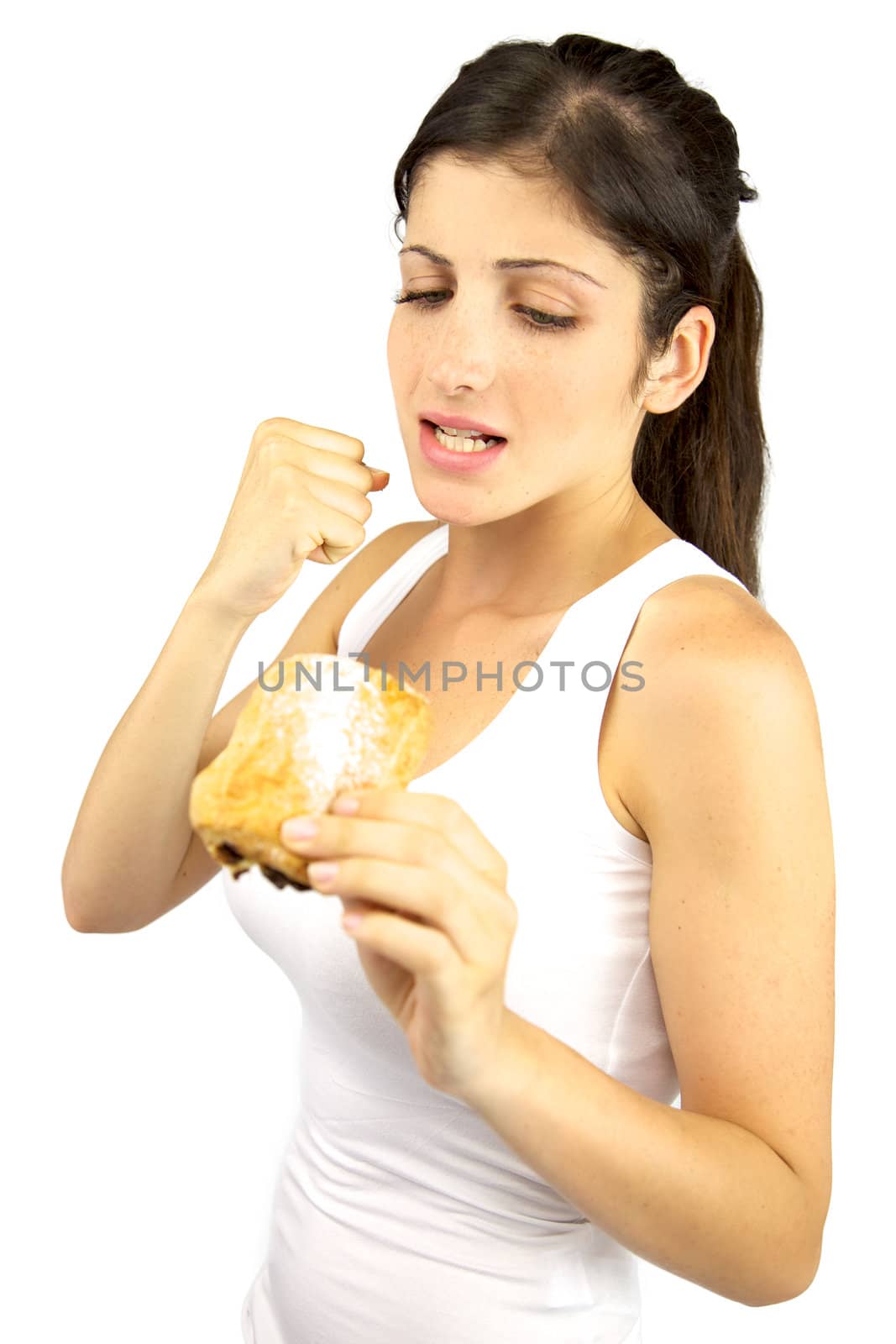 Beautiful girl trying to be on a diet fighting sweet by fmarsicano