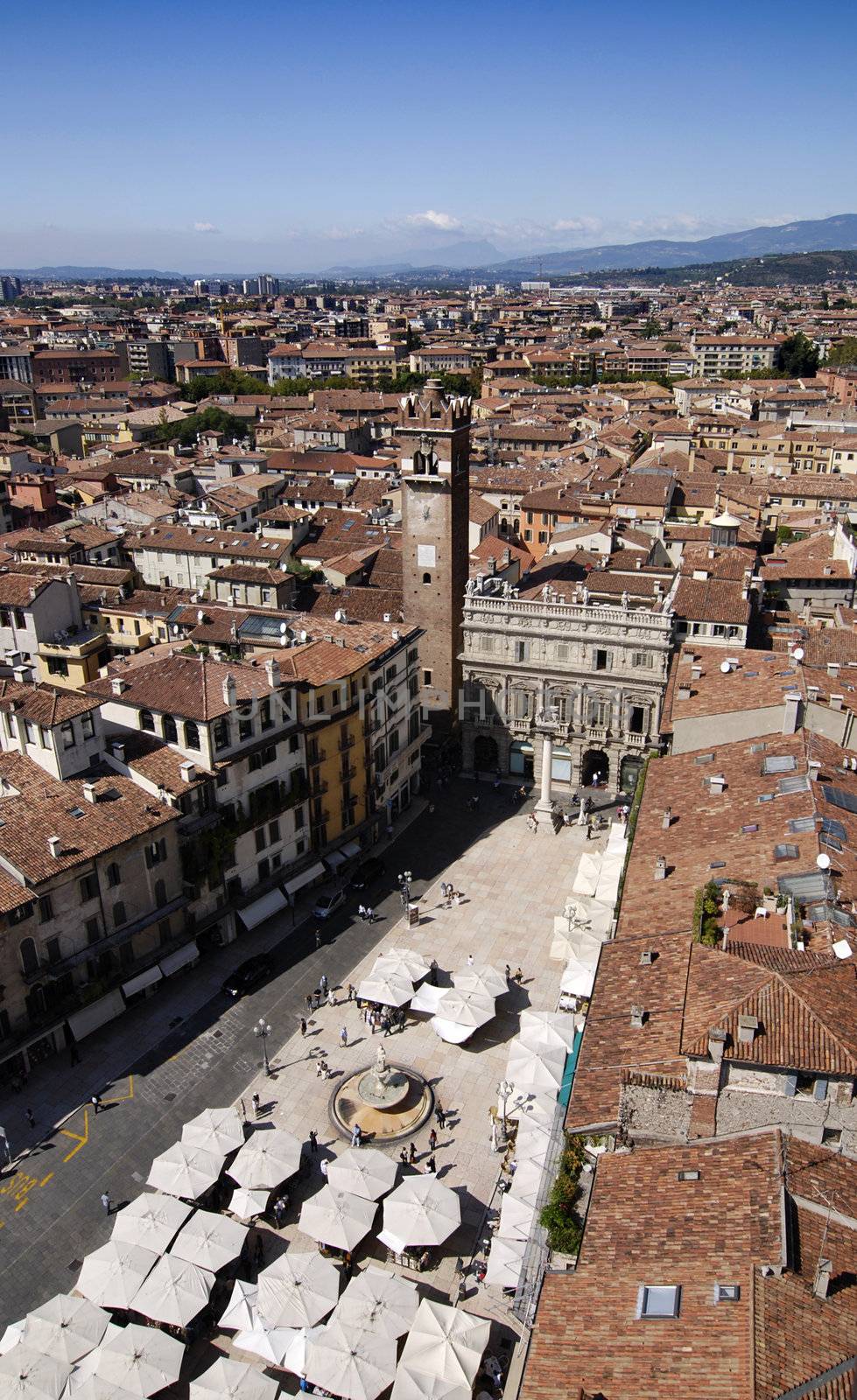 Famous Piazza delle Erbe in Verona, Italy from above