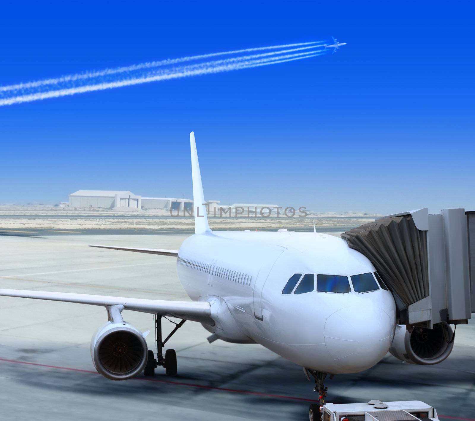 big passenger airplane is landing to runway of airport