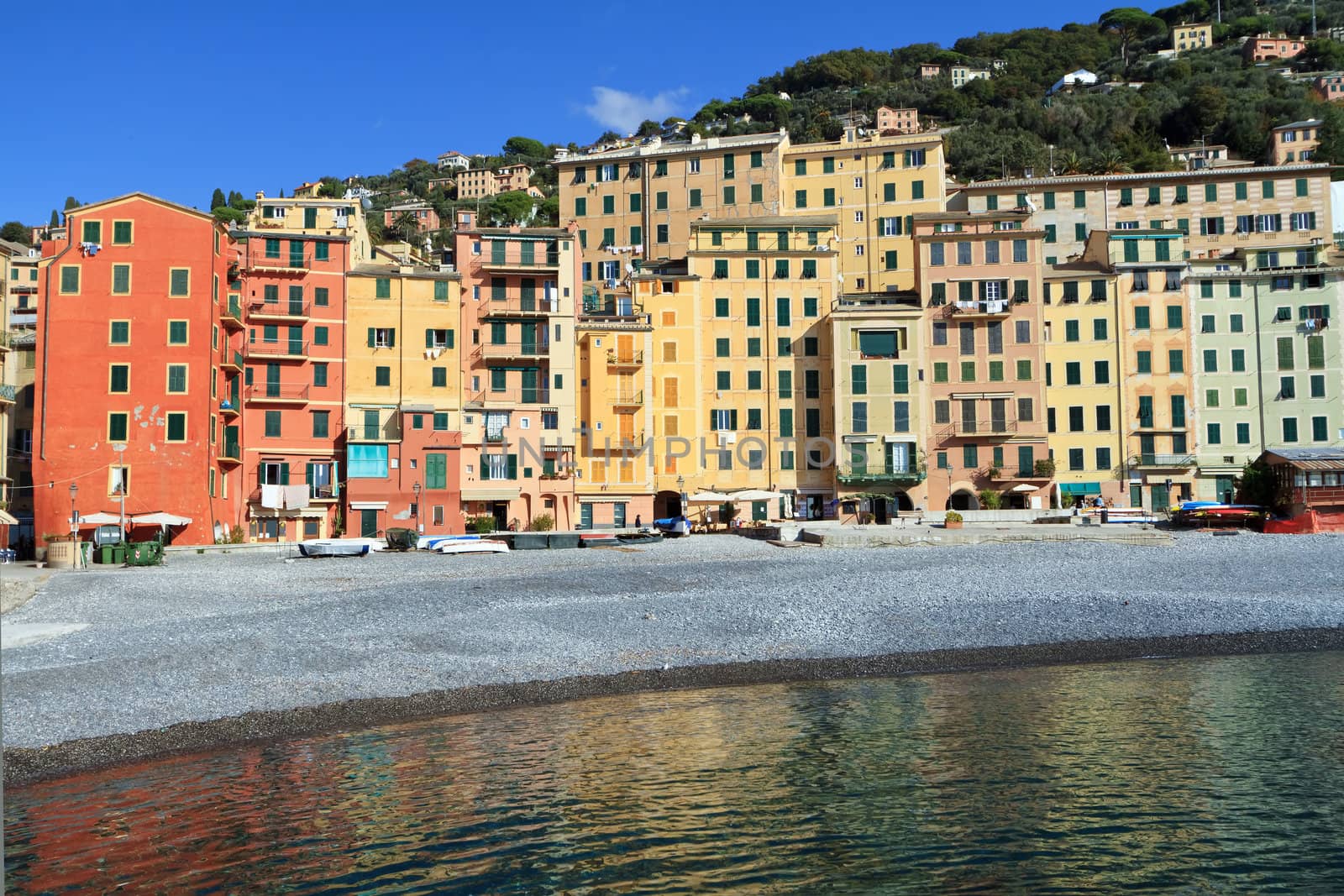 seaside and promenade in Camogli, famous small town in Liguria, Italy