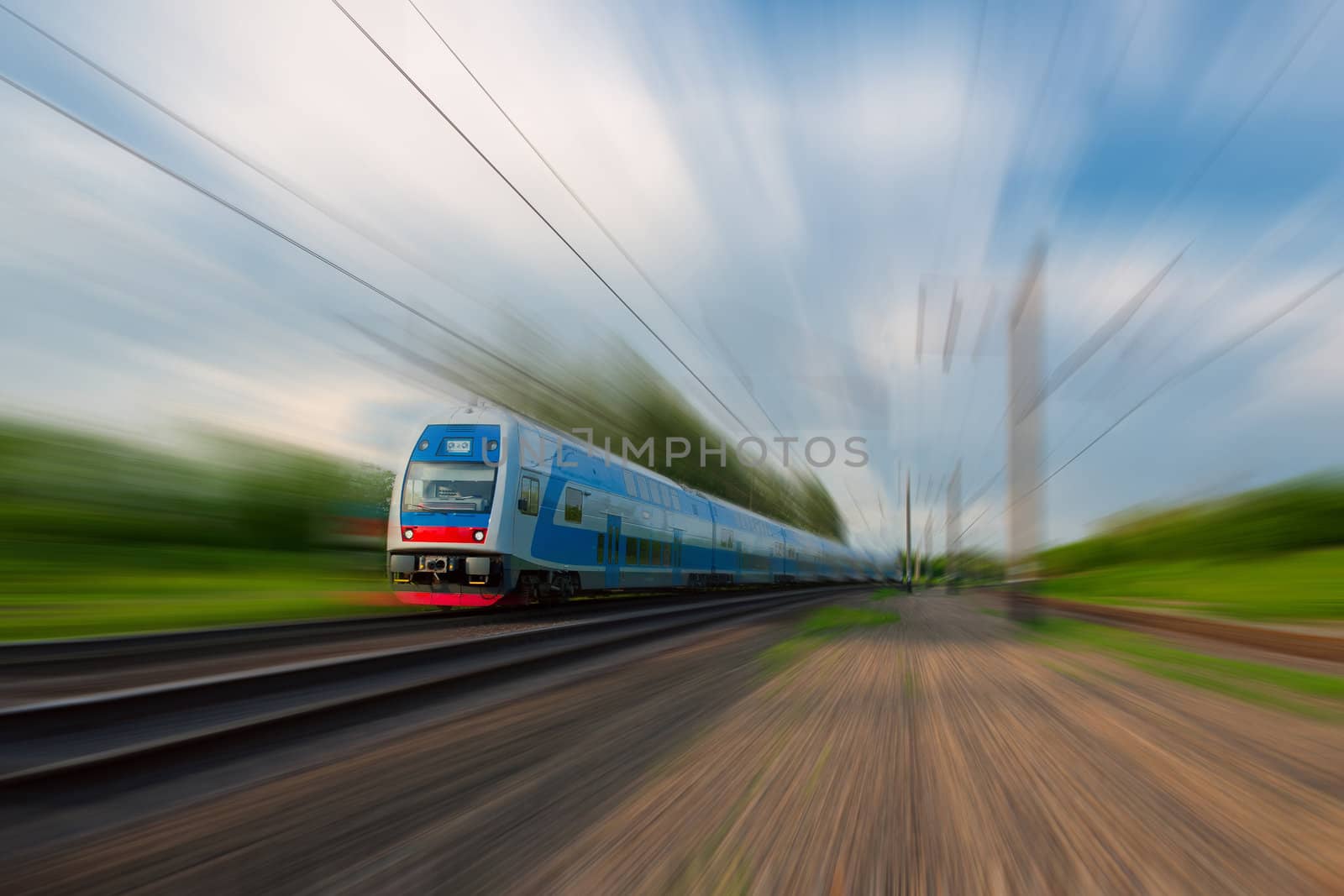 High-speed commuter train with motion blur