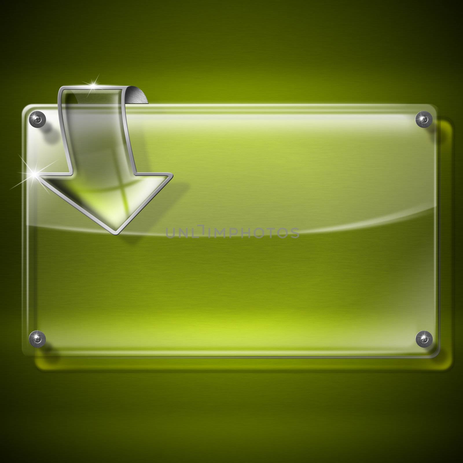 Glass framework with transparent arrow on green background



