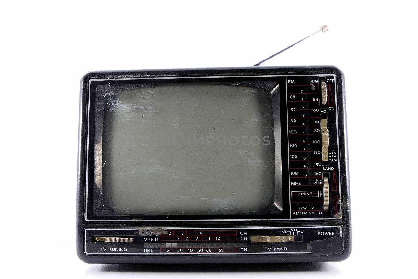 Vintage TV set with blank screen isolated on white