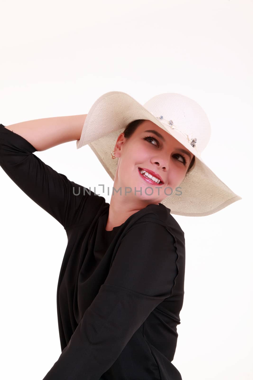 Young attractive woman with white hat