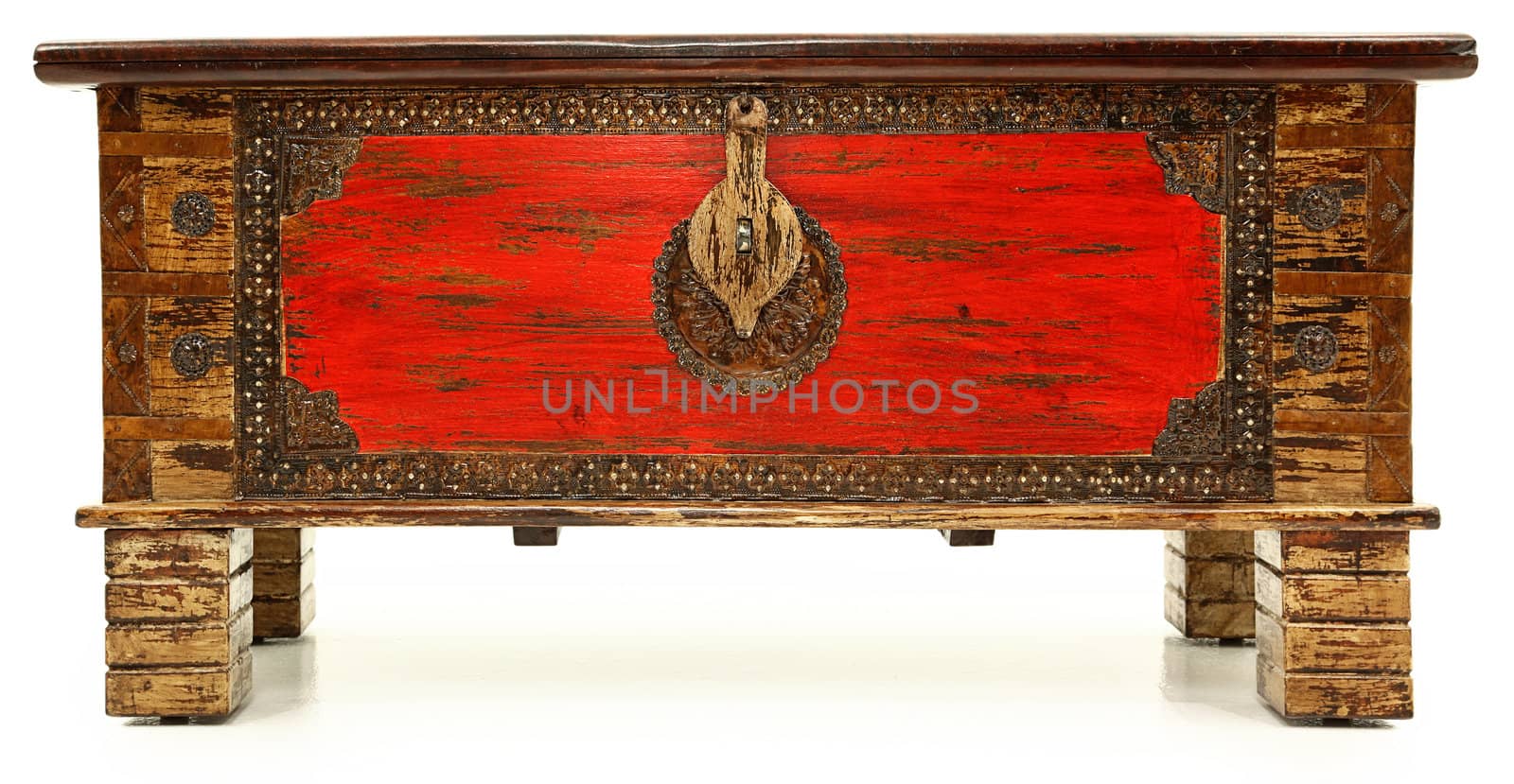 Worn Distressed Wooden Hope Chest Foot Locker over white background