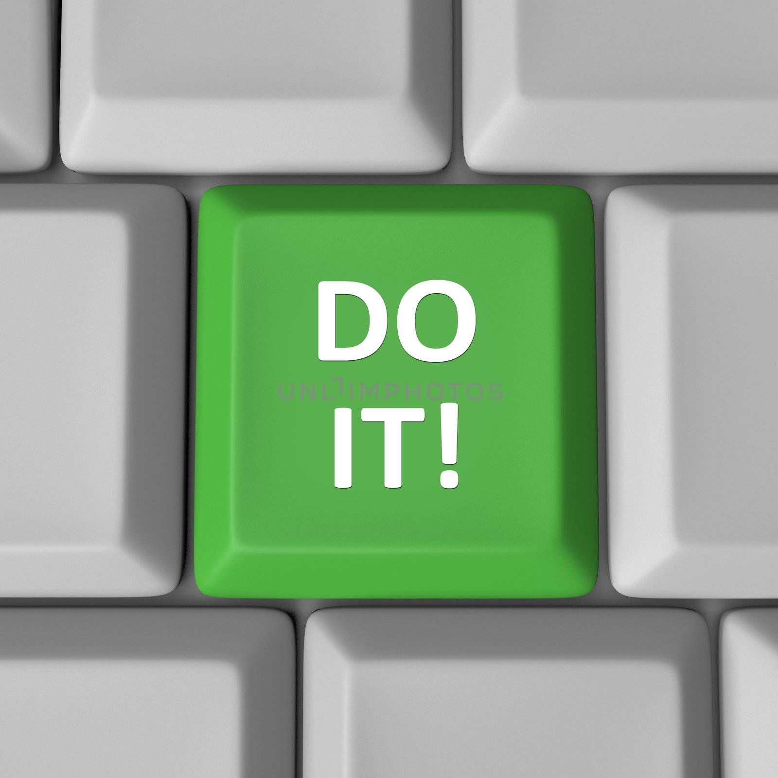 The words Do It on a green computer keyboard key enouraging you to take action, have confidence and have the initiative to achieve or accomplish a goal or solve a problem 