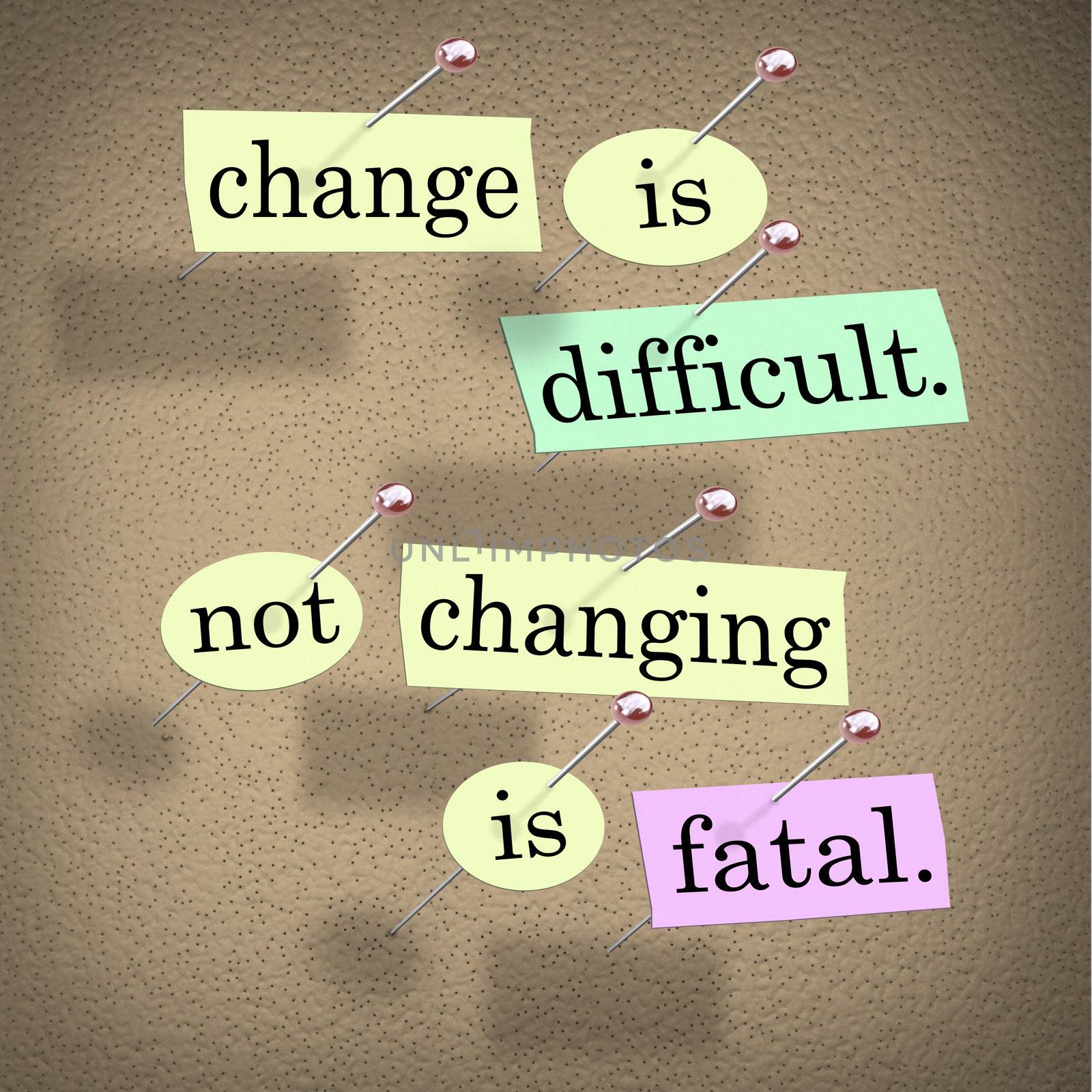Change Difficult Not Changing is Fatal Words Bulletin Board by iQoncept
