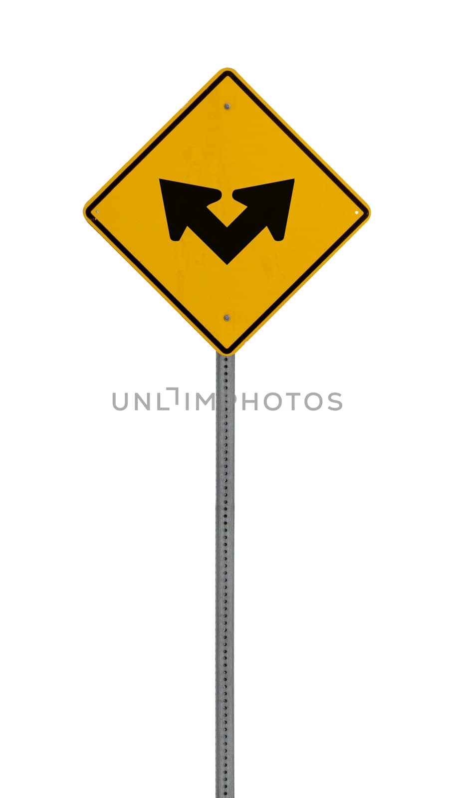 A yellow road warning sign isolated on white. Includes clipping path.