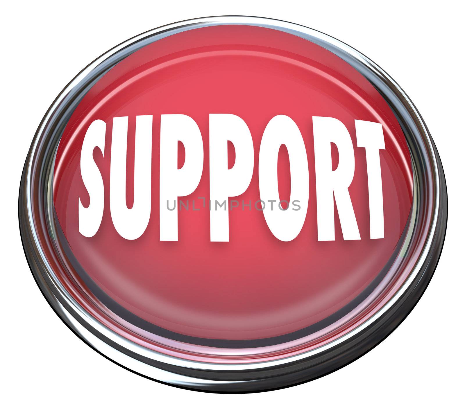 The word Support on a red round button for you to press and get answers to your questions or help in solving a problem or trouble