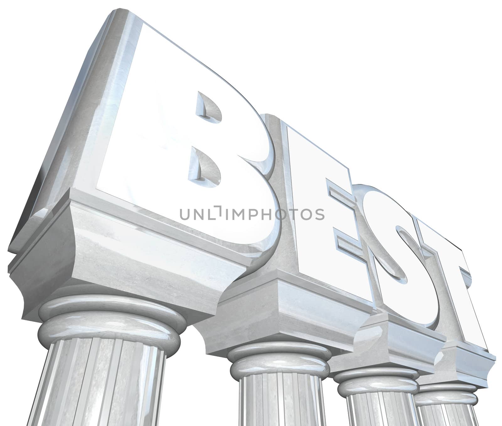 The word Best on marble or granite columns to illustrate that you are top, winner, successful, and better than the rest in a competition