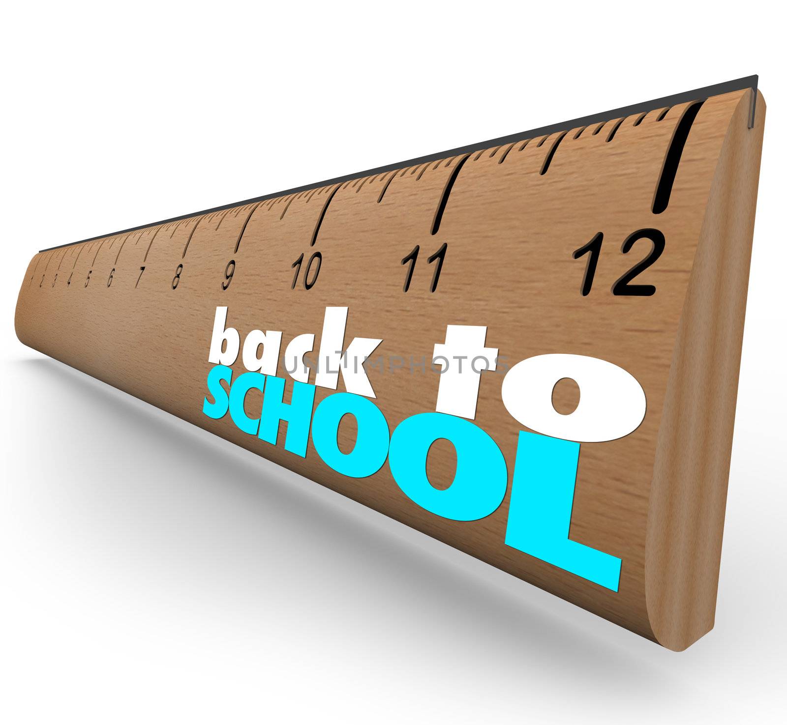 The words Back to School on a wooden ruler to measure or illustrate the message that  break is over and it's time to return to the classroom and continue your education and lessons