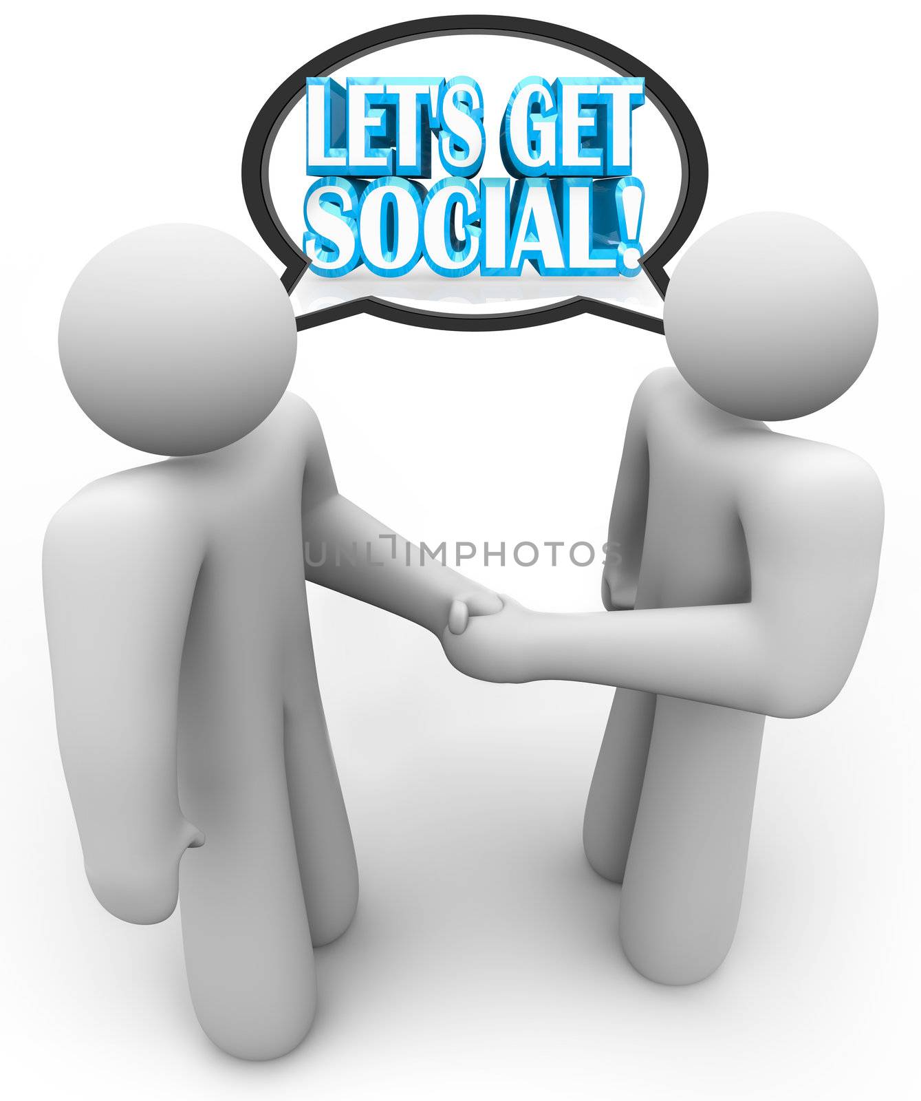 Let's Get Social Two People Meeting Talking Handshake  by iQoncept