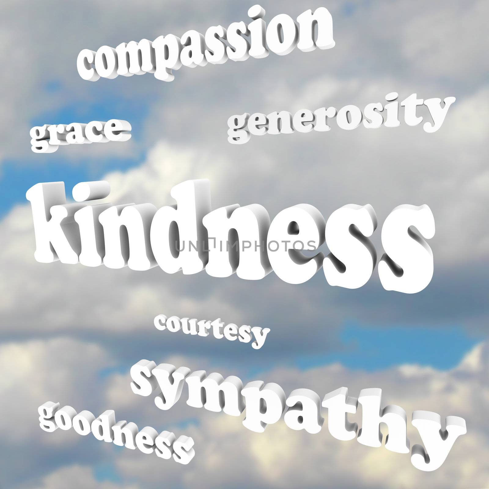 Kindness Words in Sky Compassionate Generous Background by iQoncept