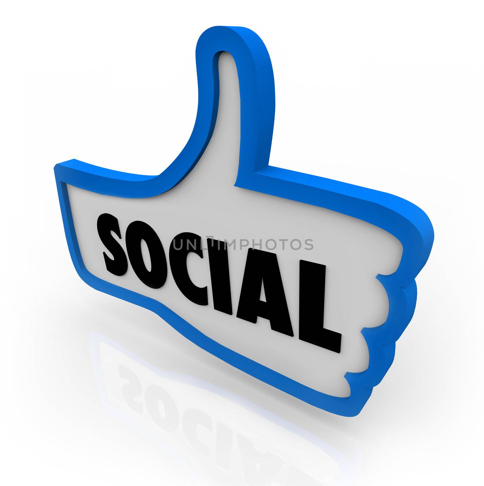The word Social on a blue thumb's up symbol to illustrate a social network or other formate for online communication or discourse with friends, family and other people