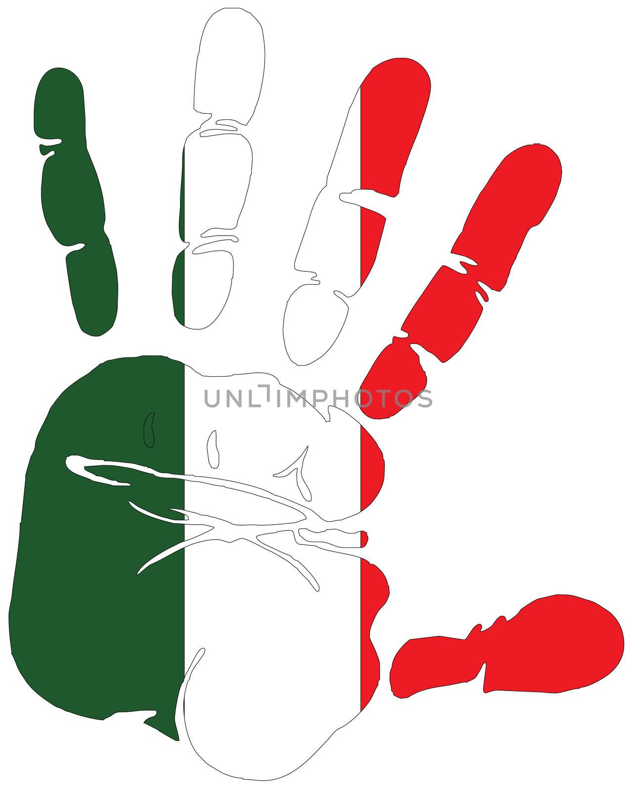 Handprint for Italy with flag of Italy colors