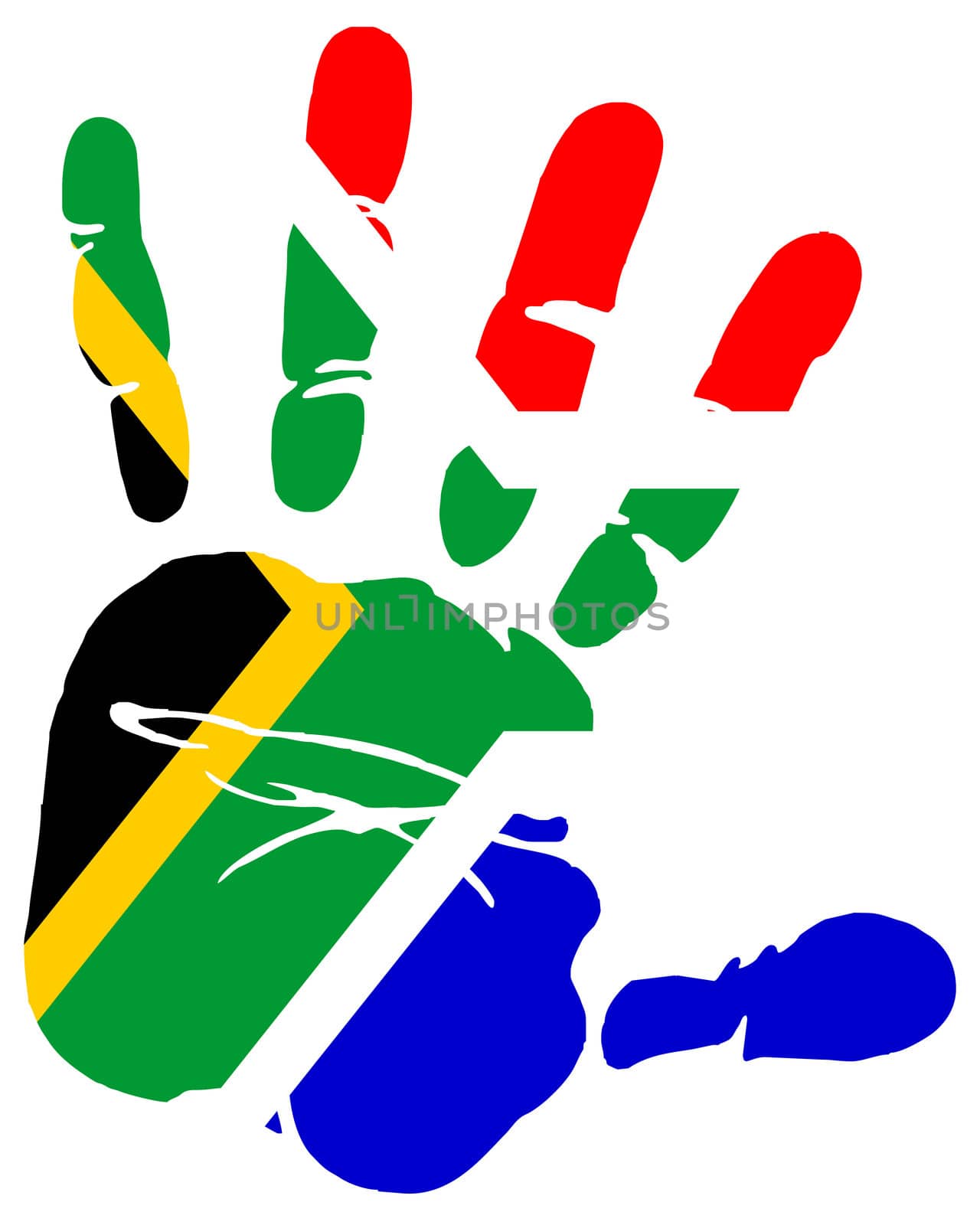 Hand print impression of flag of South africa
