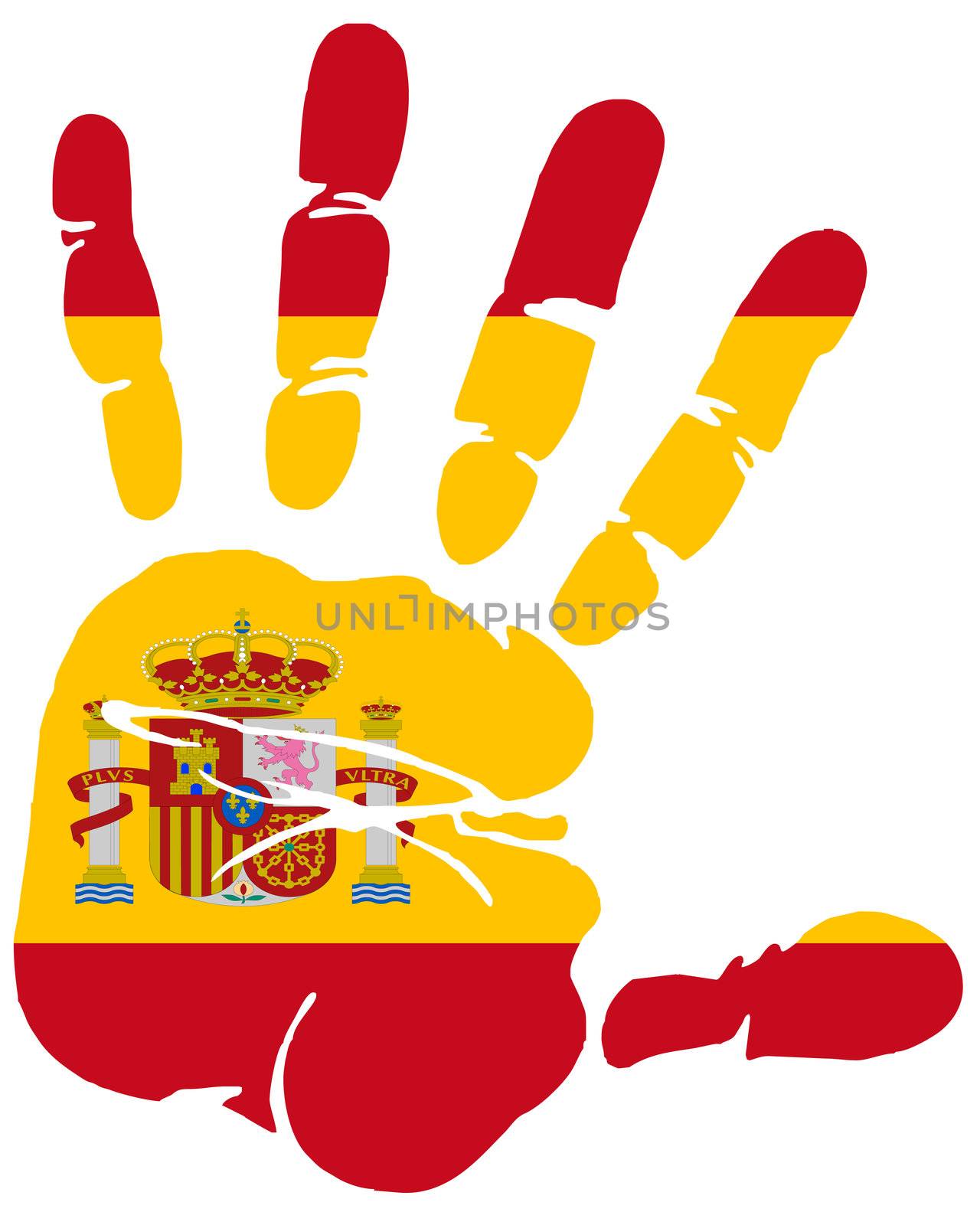 Hand print of Spain flag colors