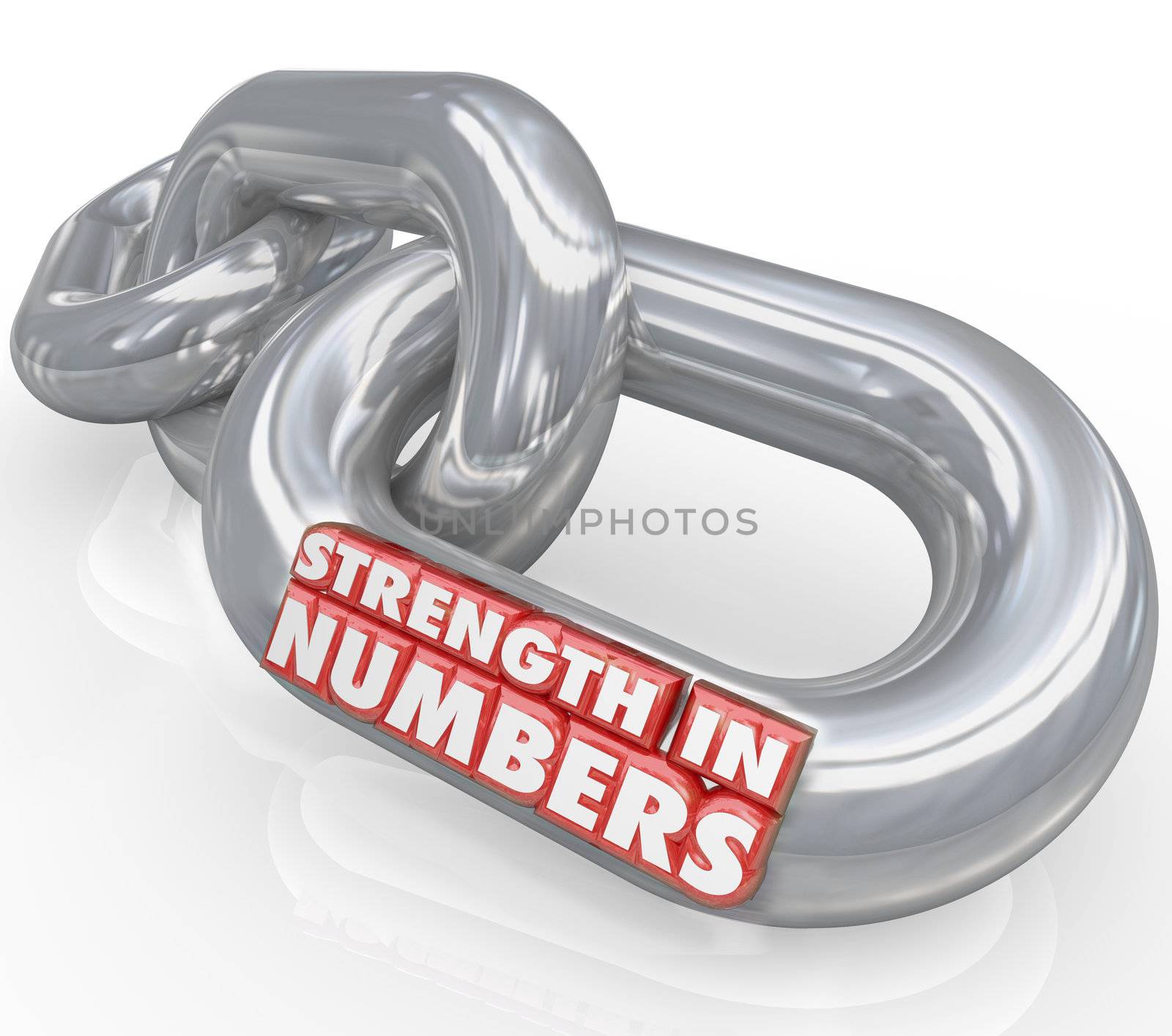 The words Strength in Numbers on chain links symbolizing the power and potential of joining forces with others to work toward achieving a common goal with success