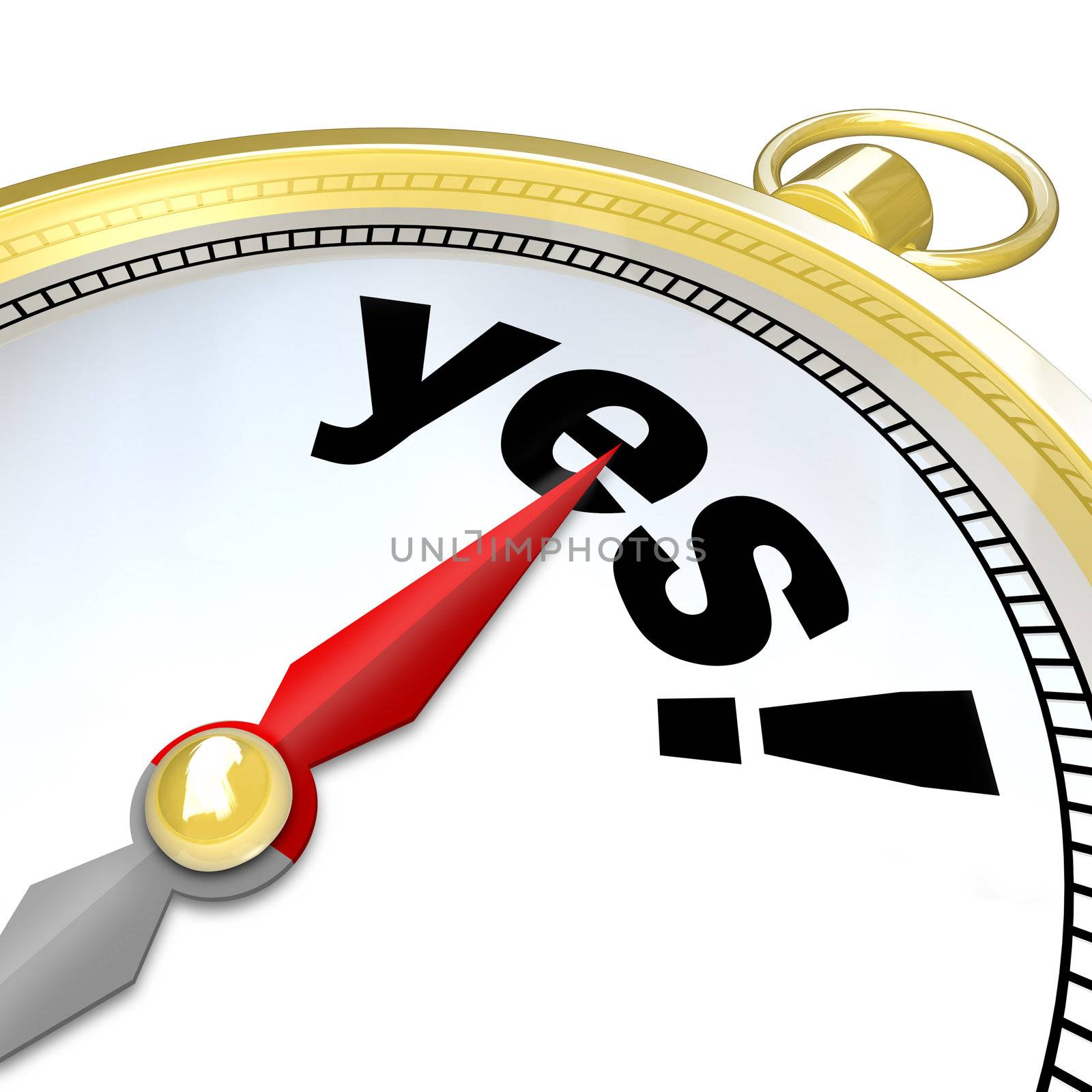 A compass with the word Yes leading you to an answer of approval, giving you permission to do what you want or go where you desire